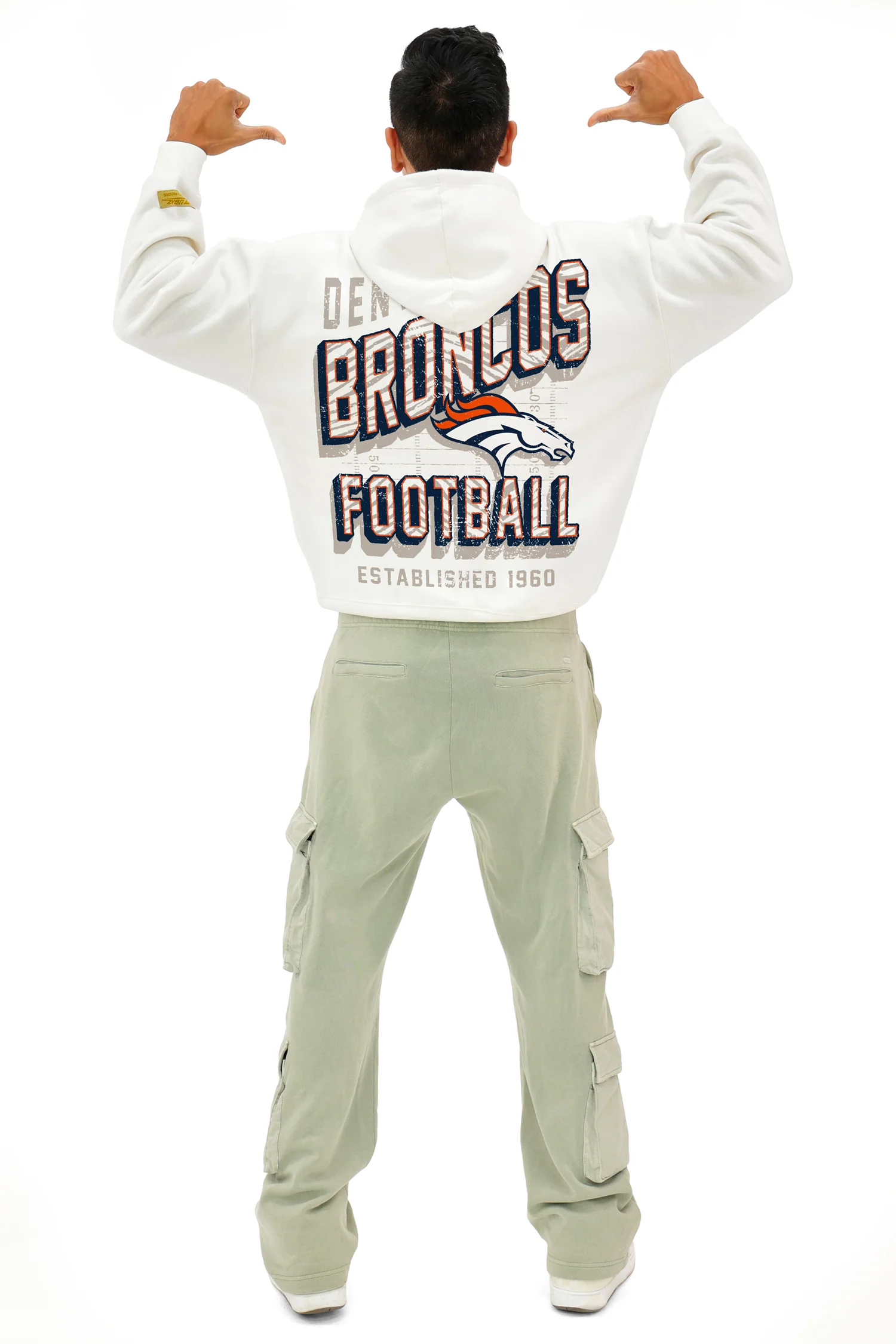 Zubaz NFL  UNISEX 90s Vintage First Down Drop Shoulder Hoodie- Off White, DENVER BRONCOS - Image 11