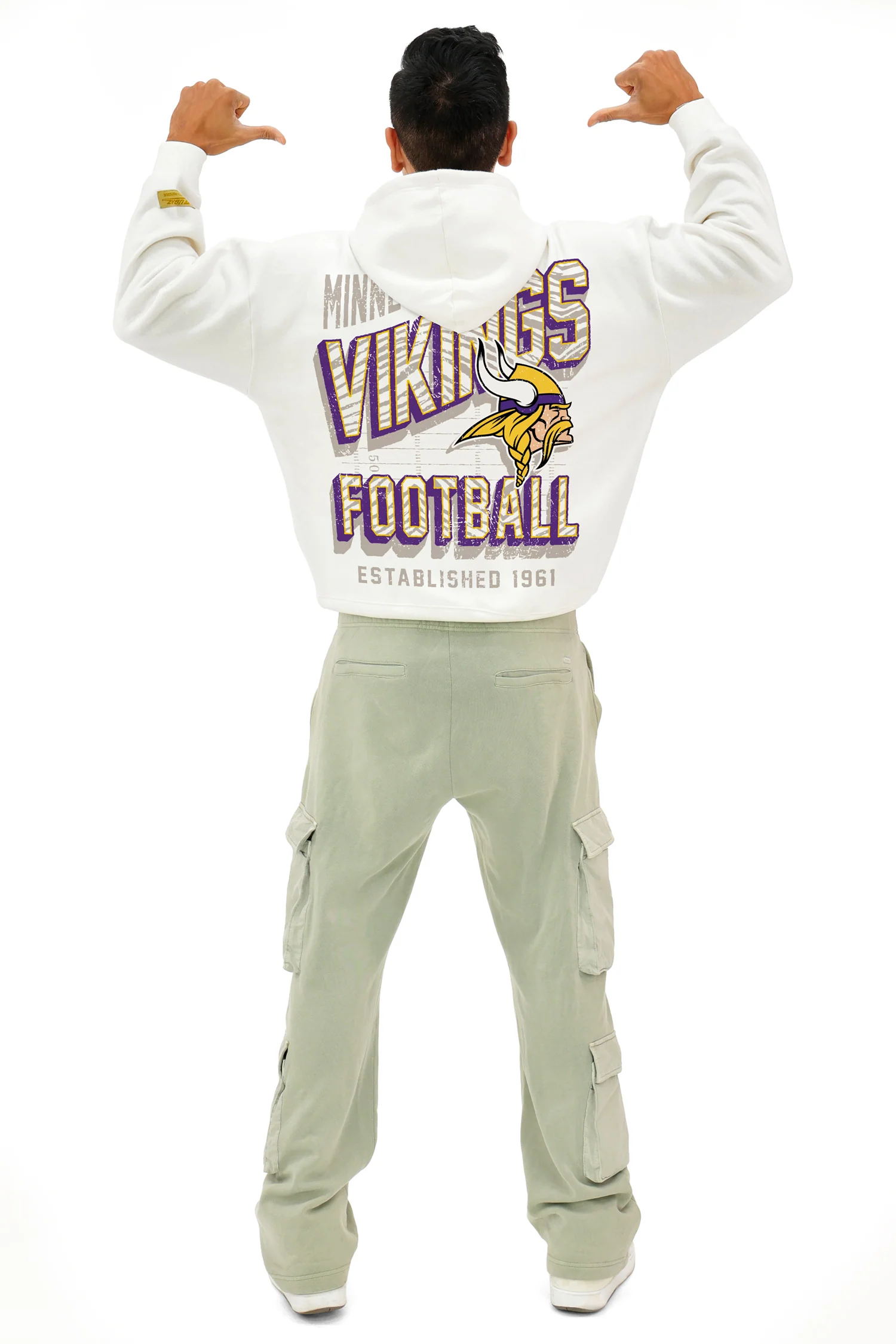 Zubaz NFL UNISEX 90s Vintage First DownDrop Shoulder Hoodie- Off White, MINNESOTA VIKINGS - Image 10
