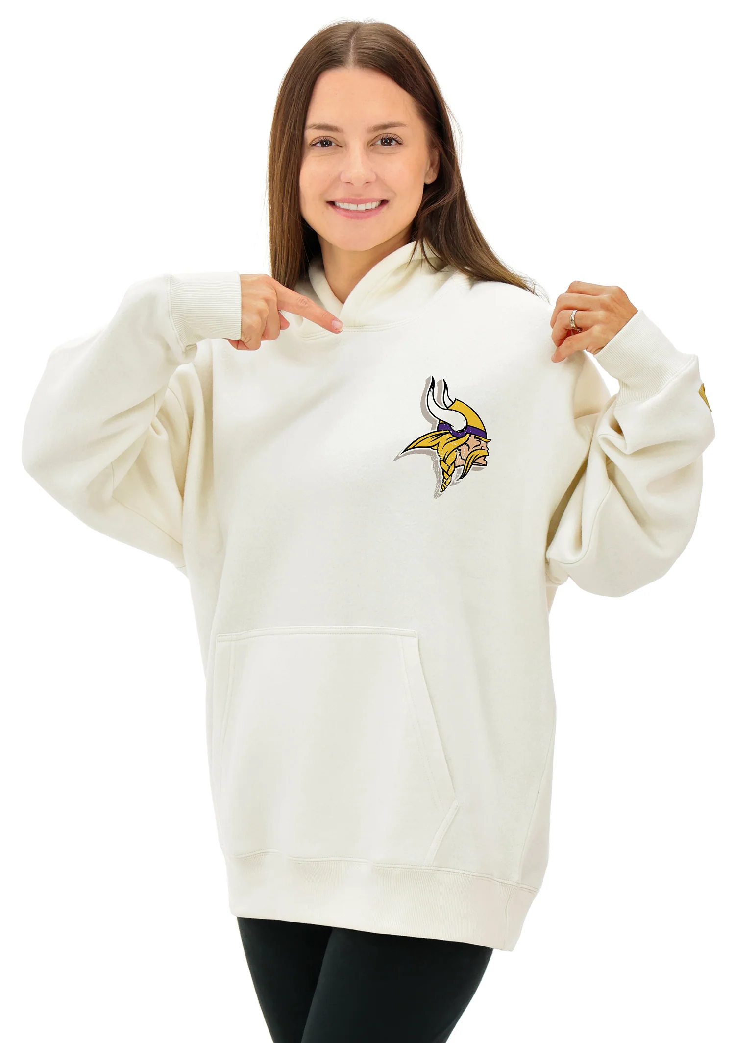 Zubaz NFL UNISEX 90s Vintage First DownDrop Shoulder Hoodie- Off White, MINNESOTA VIKINGS - Image 7
