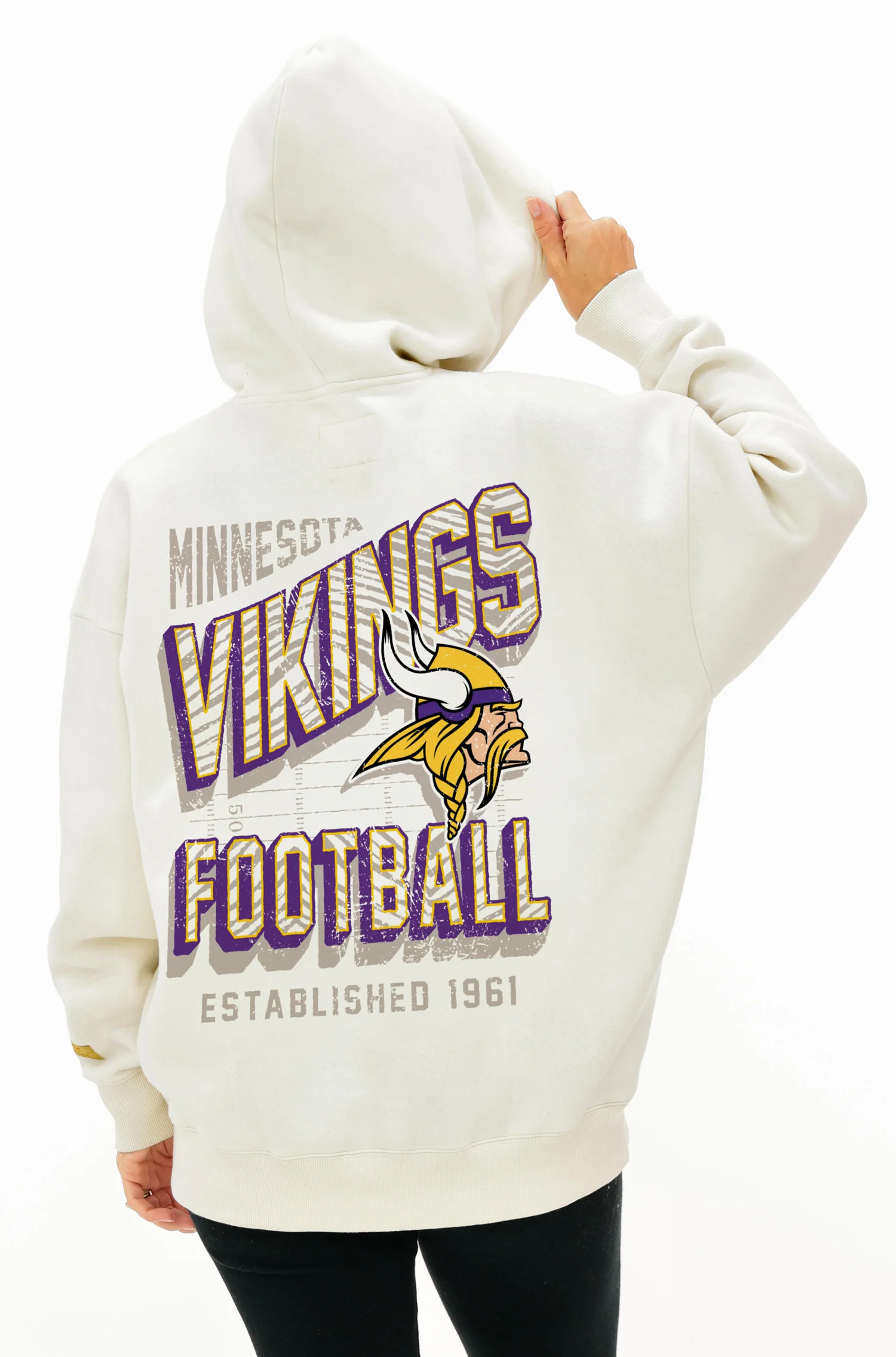 Zubaz NFL UNISEX 90s Vintage First DownDrop Shoulder Hoodie- Off White, MINNESOTA VIKINGS - Image 8