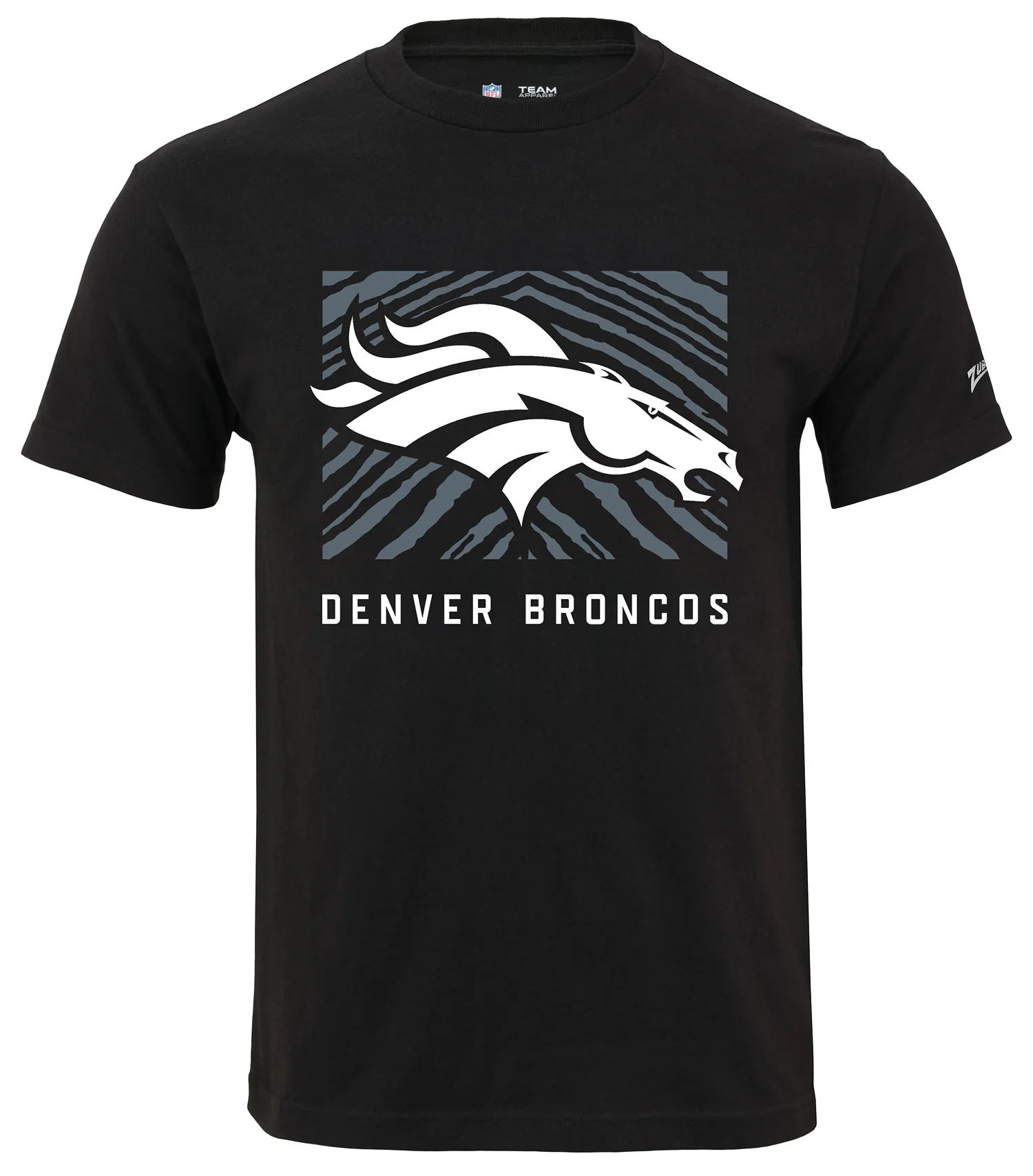 Zubaz NFL Unisex Cotton Heavyweight Short Sleeve T-shirt Black With Grey Tonal Zebra Square Logo for Men and Women, Denver Broncos