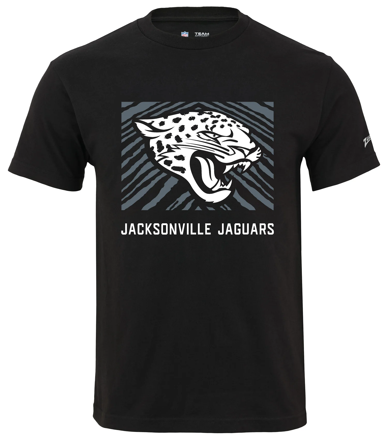 Zubaz NFL Unisex Cotton Heavyweight Short Sleeve T-shirt Black With Grey Tonal Zebra Square Logo for Men and Women, Jacksonville Jaguars