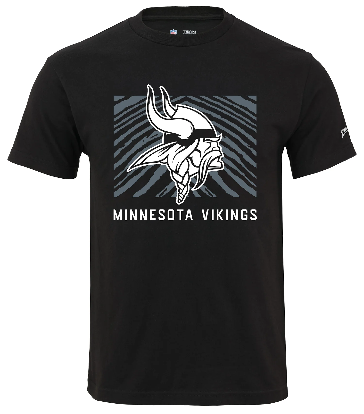 Zubaz NFL Unisex Cotton Heavyweight Short Sleeve T-shirt Black With Grey Tonal Zebra Square Logo for Men and Women, Minnesota Vikings