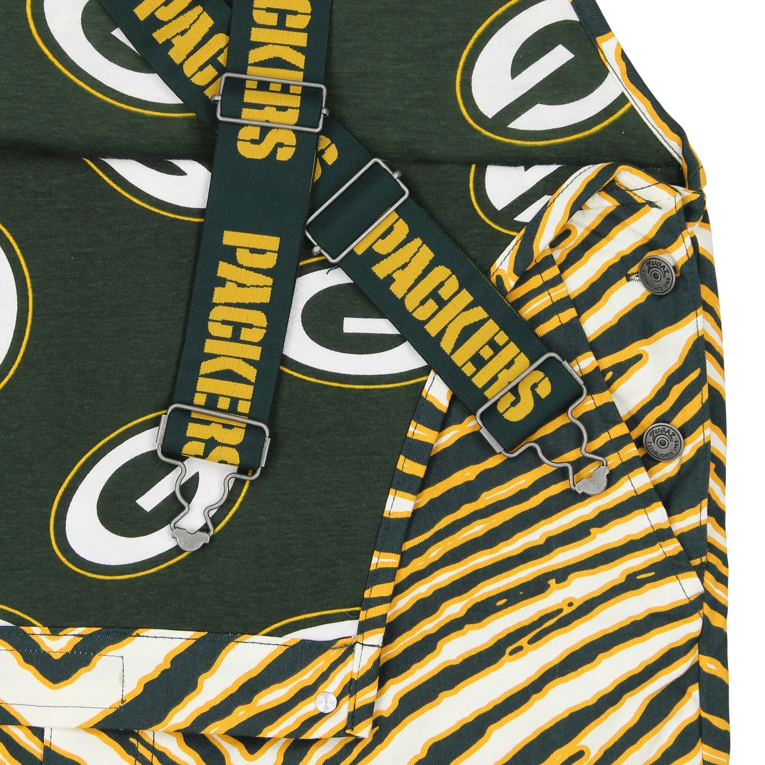 Zubaz NFL Unisex Zebra Lined Bib Overalls for Adult Men and Women, Green Bay Packers - Image 5