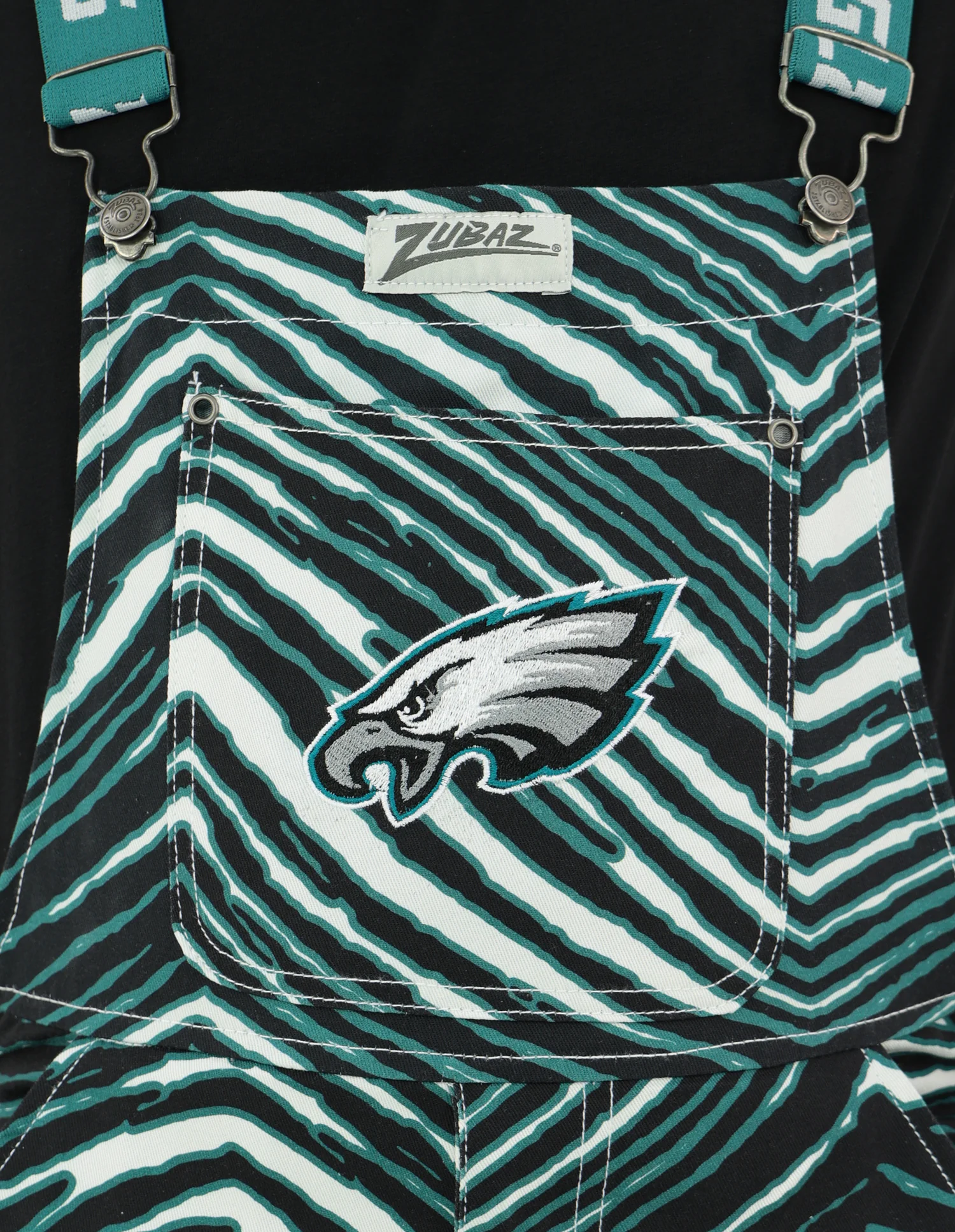 Zubaz NFL Unisex Zebra Lined Bib Overalls for Adult Men and Women, Philadelphia Eagles - Image 2