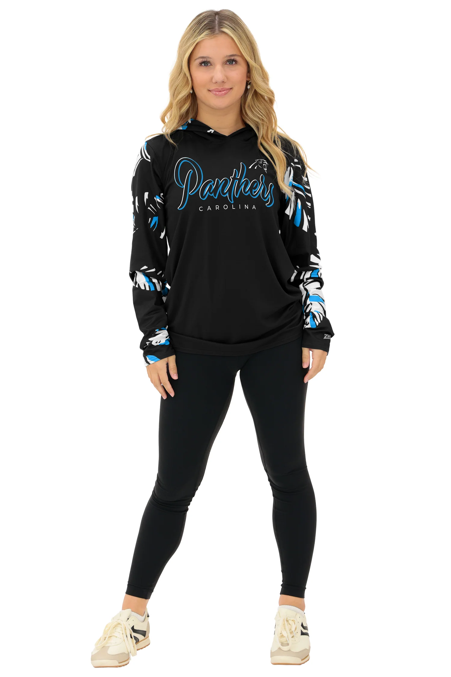Zubaz NFL WOMEN Casual Script Leaf Accent Lightweight Hoodie, CAROLINA PANTHERS - Image 3