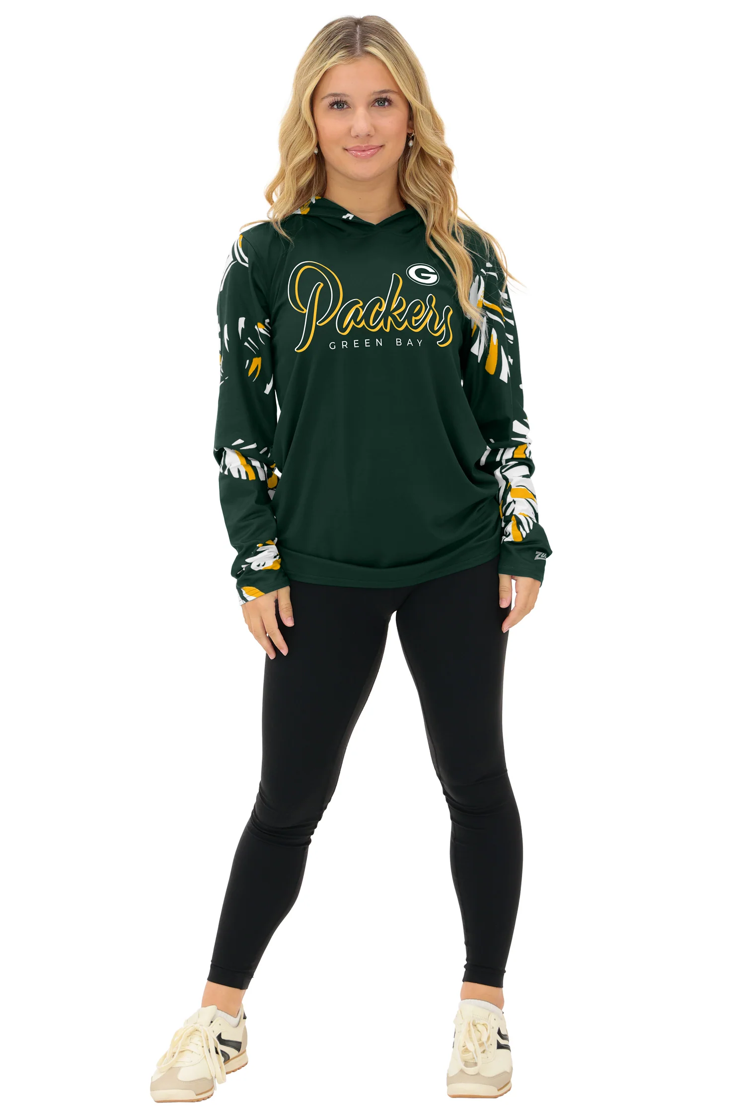 Zubaz NFL WOMEN Casual Script Leaf Accent Lightweight Hoodie, GREEN BAY PACKERS - Image 2