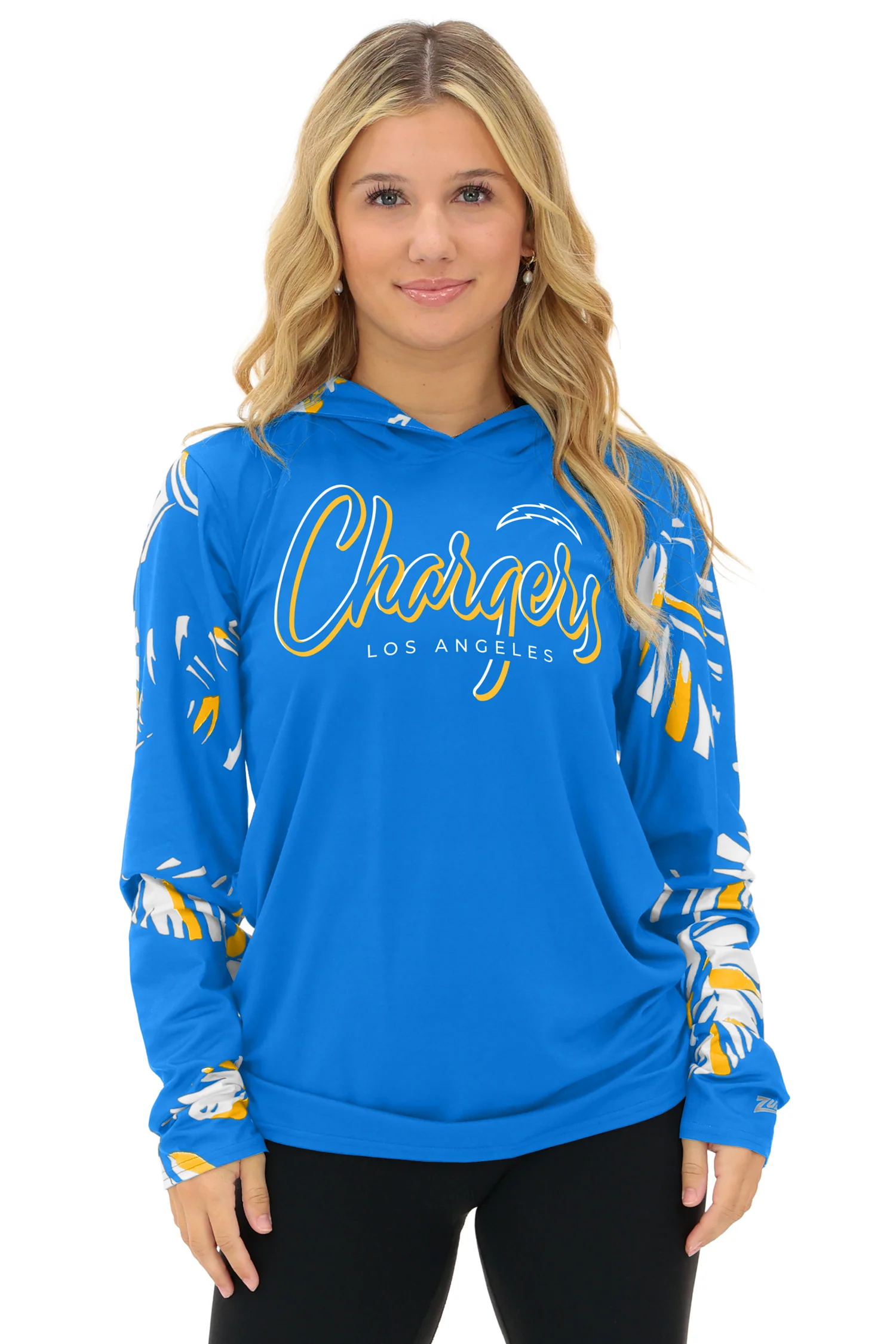 Zubaz NFL WOMEN Casual Script Leaf Accent Lightweight Hoodie, LOS ANGELES CHARGERS - Image 8