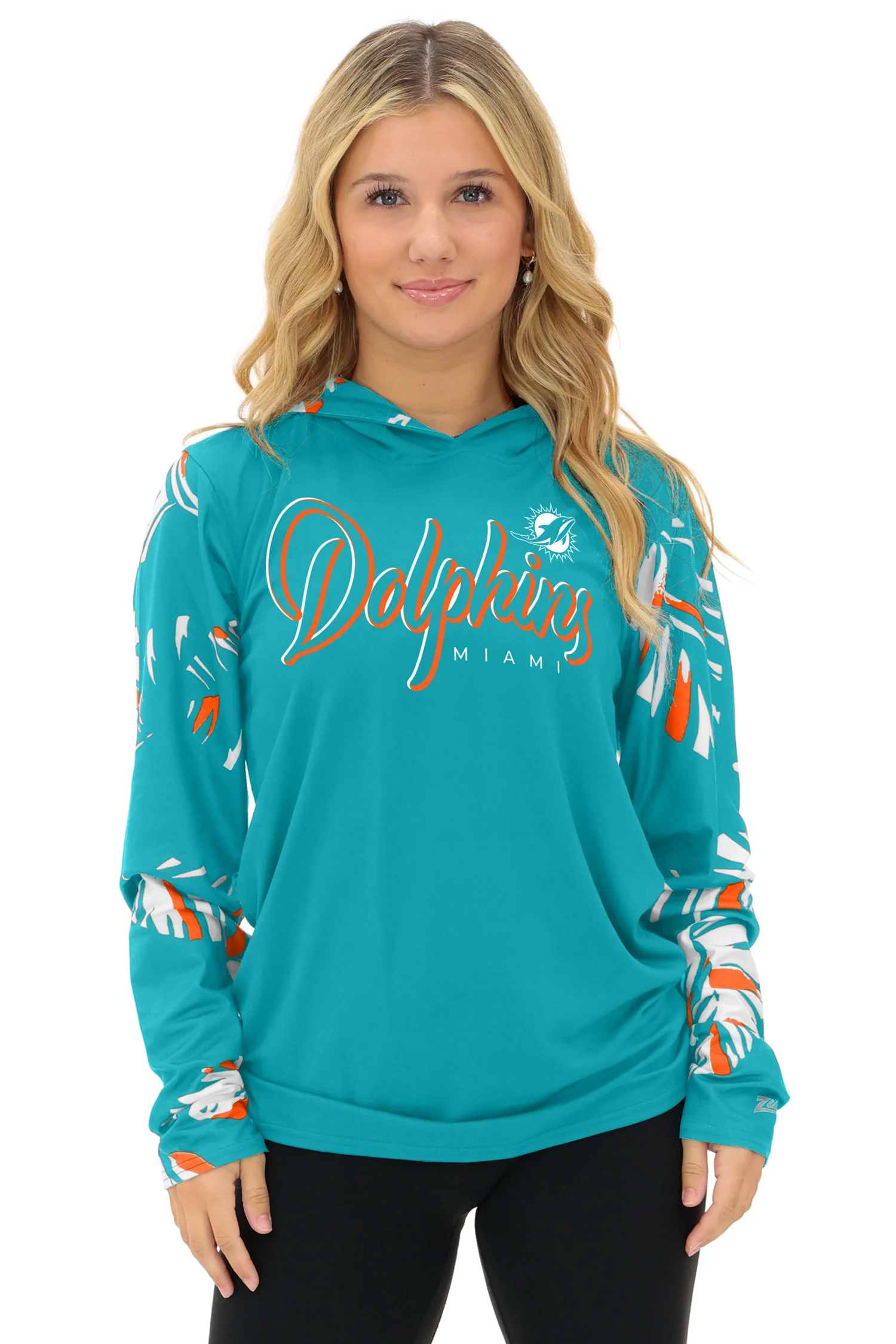 Zubaz NFL WOMEN Casual Script Leaf Accent Lightweight Hoodie, MIAMI DOLPHINS - Image 2