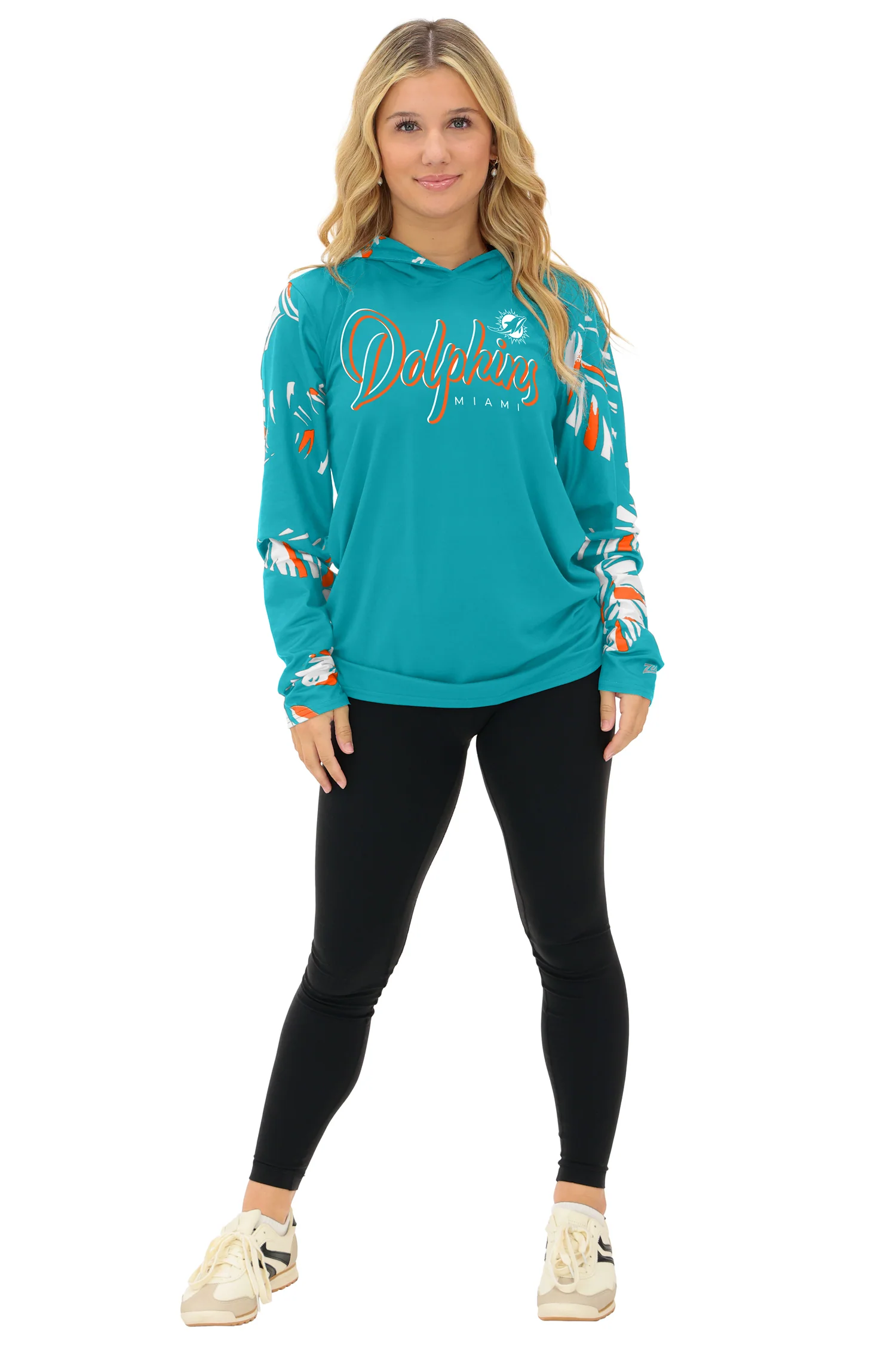 Zubaz NFL WOMEN Casual Script Leaf Accent Lightweight Hoodie, MIAMI DOLPHINS - Image 9