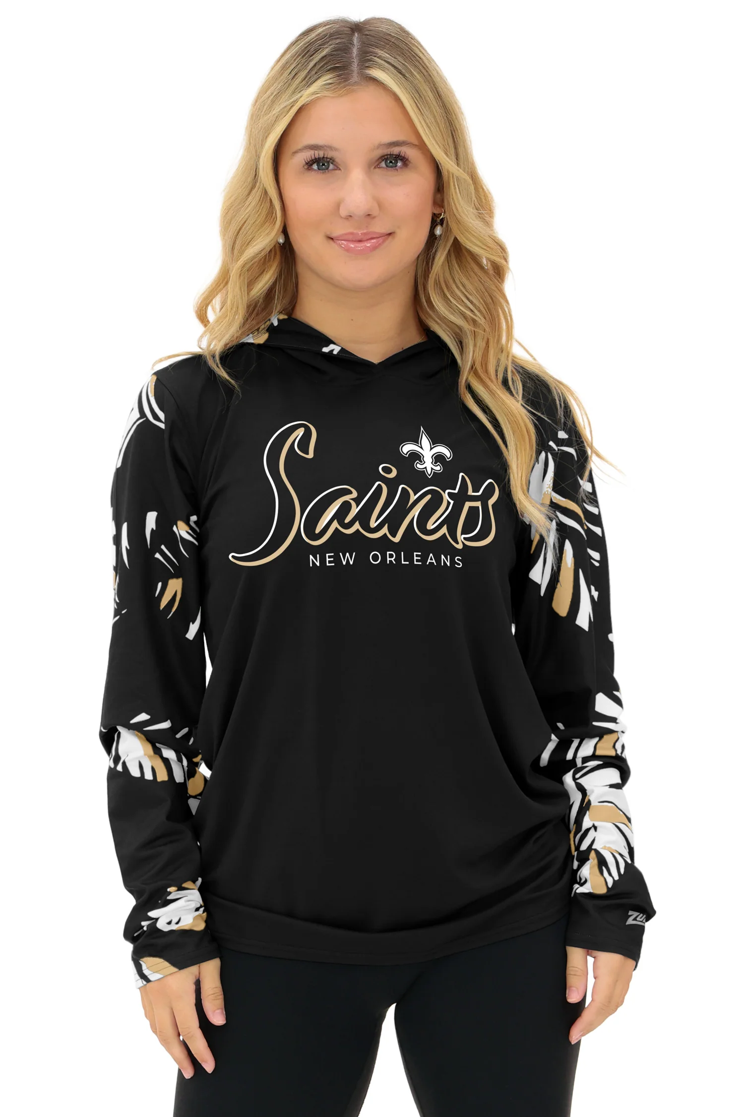 Zubaz NFL  WOMEN Casual Script Leaf Accent Lightweight Hoodie, NEW ORLEANS SAINTS - Image 14