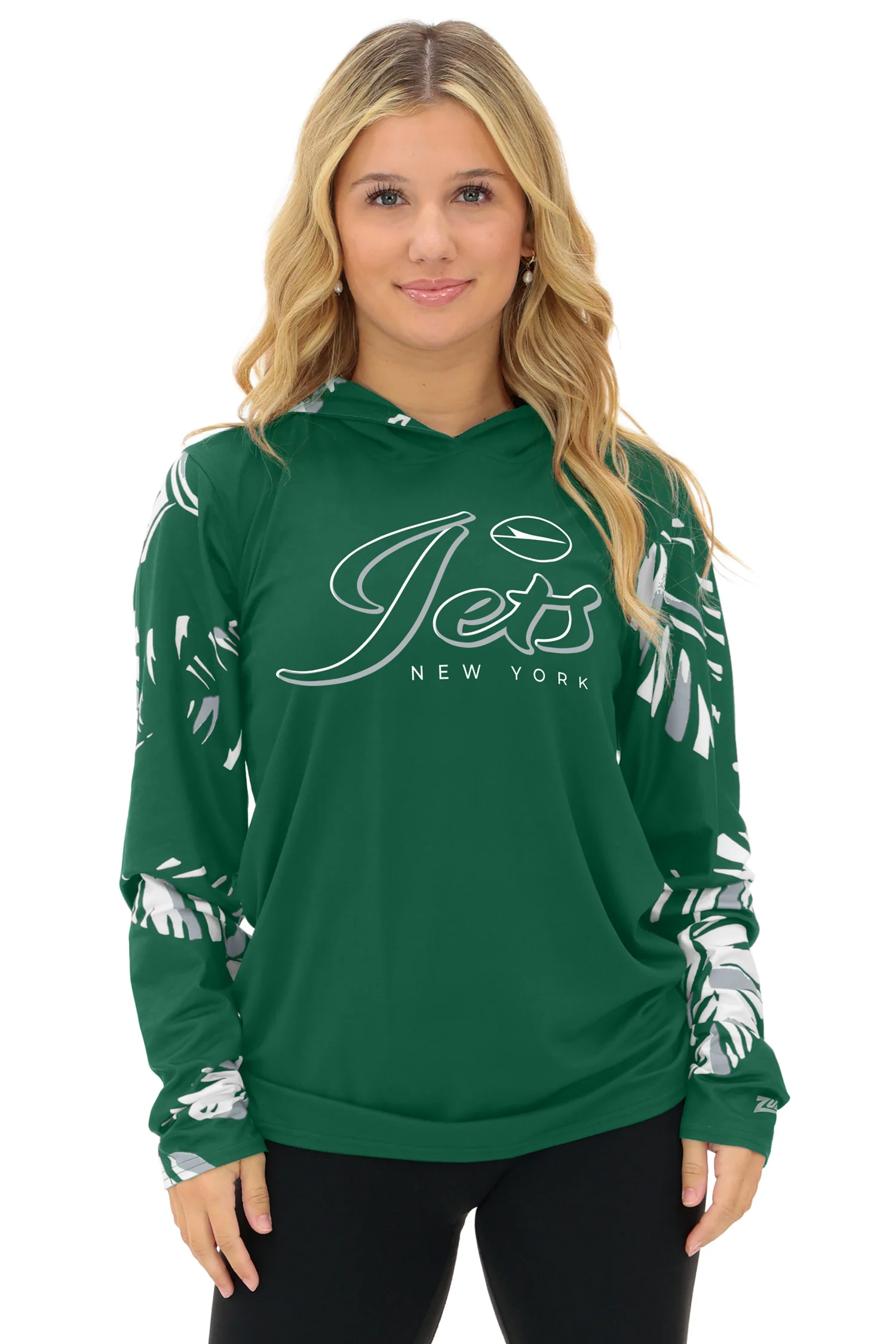 Zubaz NFL WOMEN Casual Script Leaf Accent Lightweight Hoodie, NEW YORK JETS - Image 2