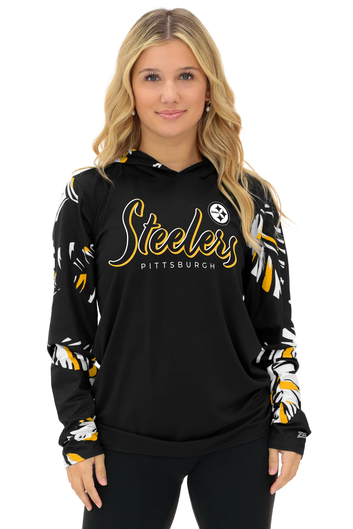 Zubaz NFL WOMEN Casual Script Leaf Accent Lightweight Hoodie, PITTSBURGH STEELERS - Image 14