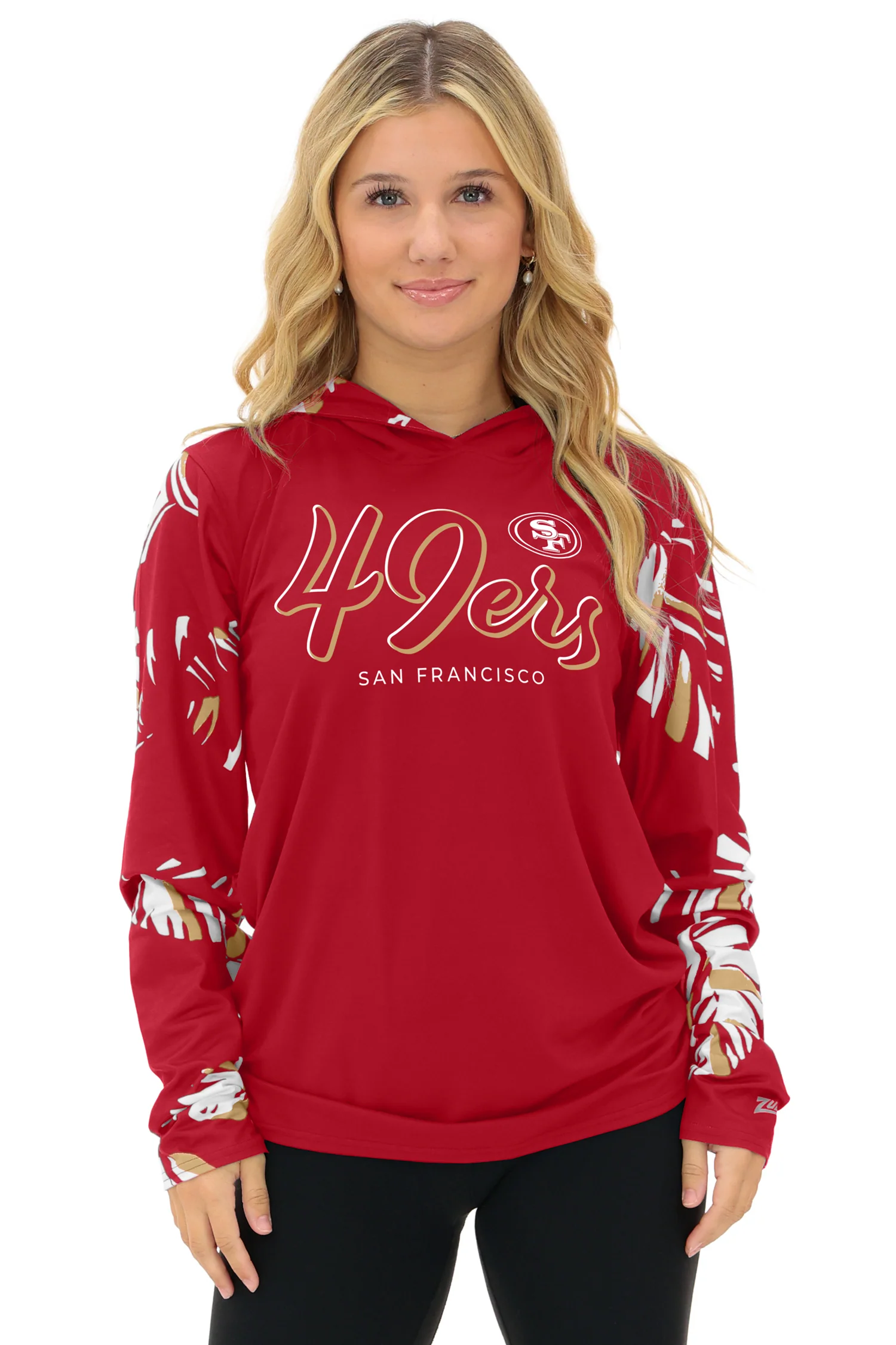 Zubaz NFL  WOMEN Casual Script Leaf Accent Lightweight Hoodie, SAN FRANCISCO 49ERS - Image 8