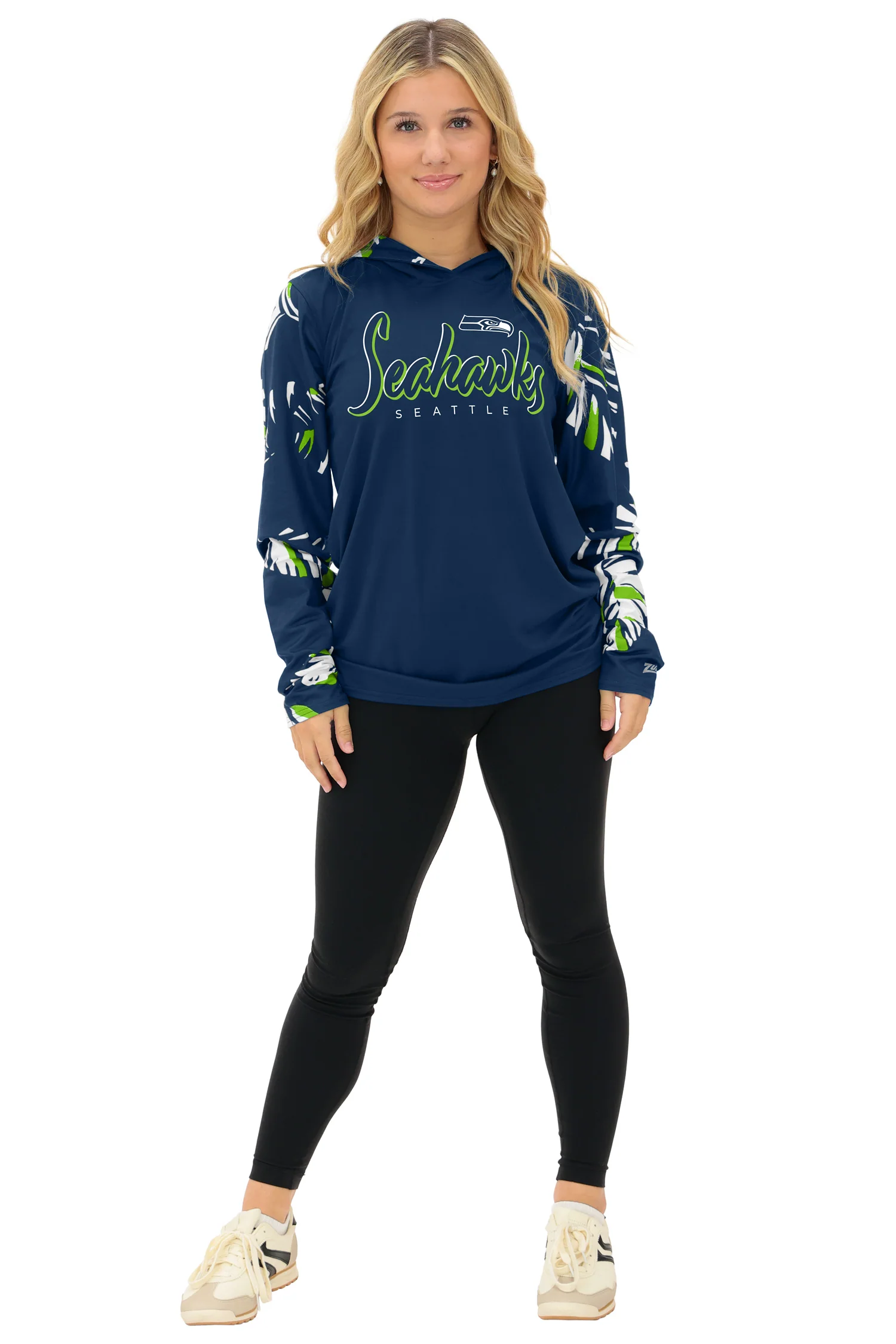 Zubaz NFL  WOMEN Casual Script Leaf Accent Lightweight Hoodie, SEATTLE SEAHAWKS - Image 9