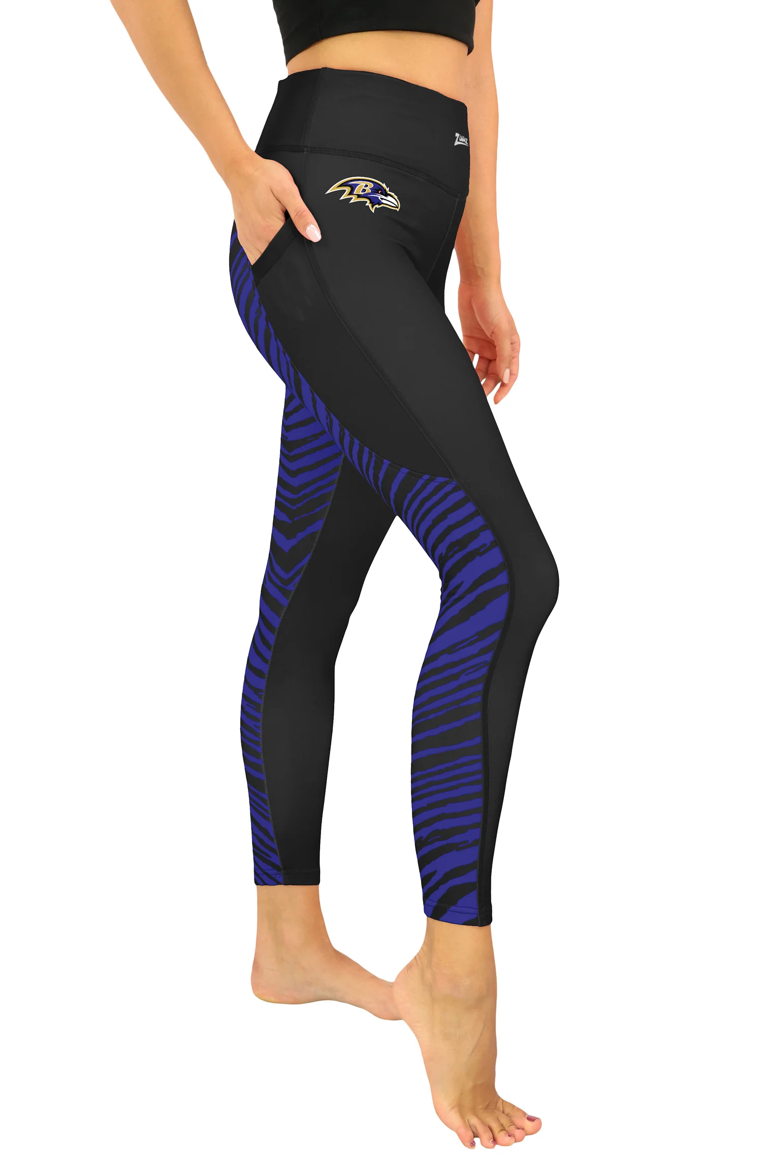 Zubaz NFL Women's 2 Color Zebra Fleece Lined Leggings, Baltimore Ravens