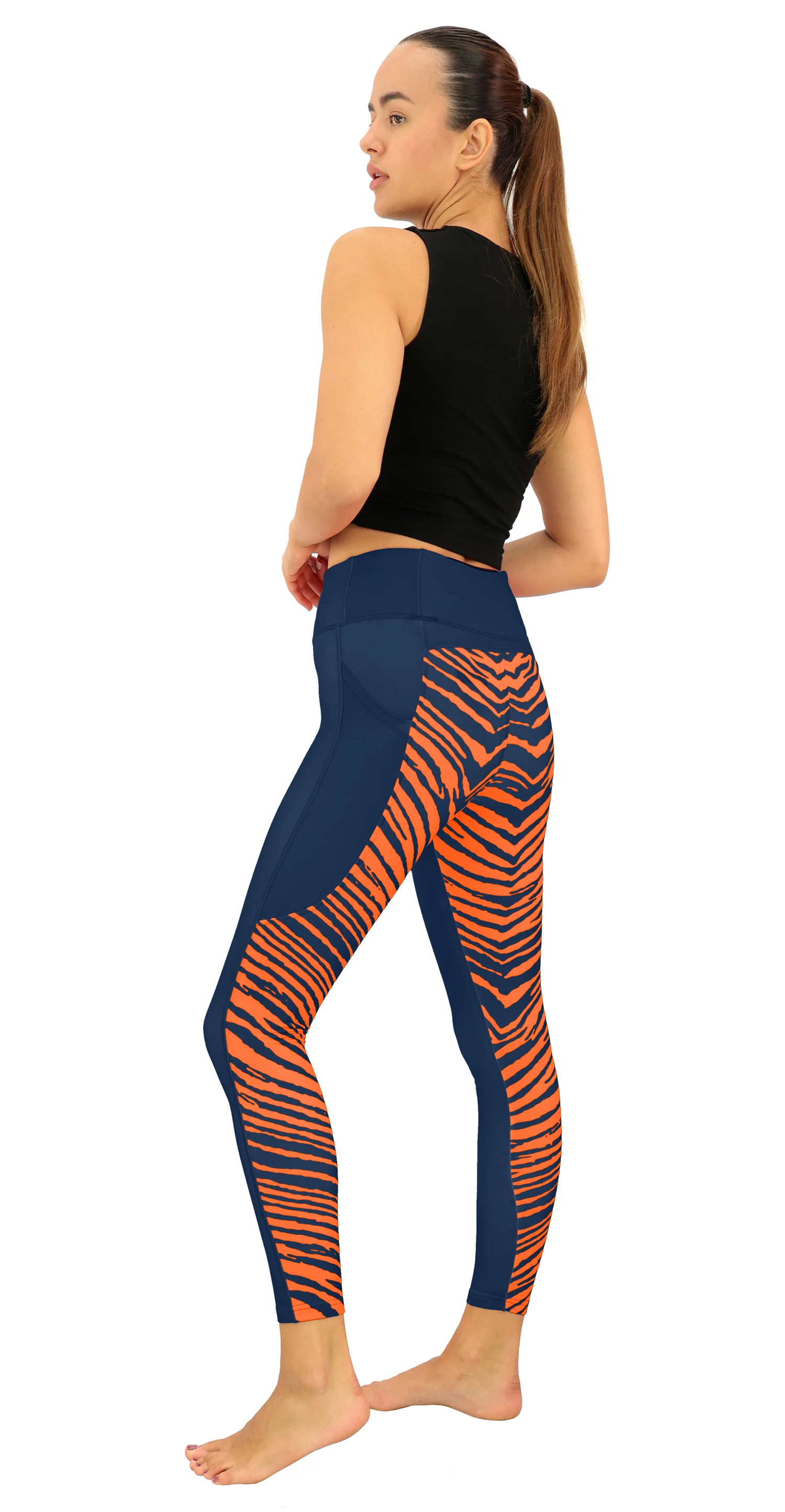 Zubaz NFL Women's 2 Color Zebra Fleece Lined Leggings, Chicago Bears - Image 2