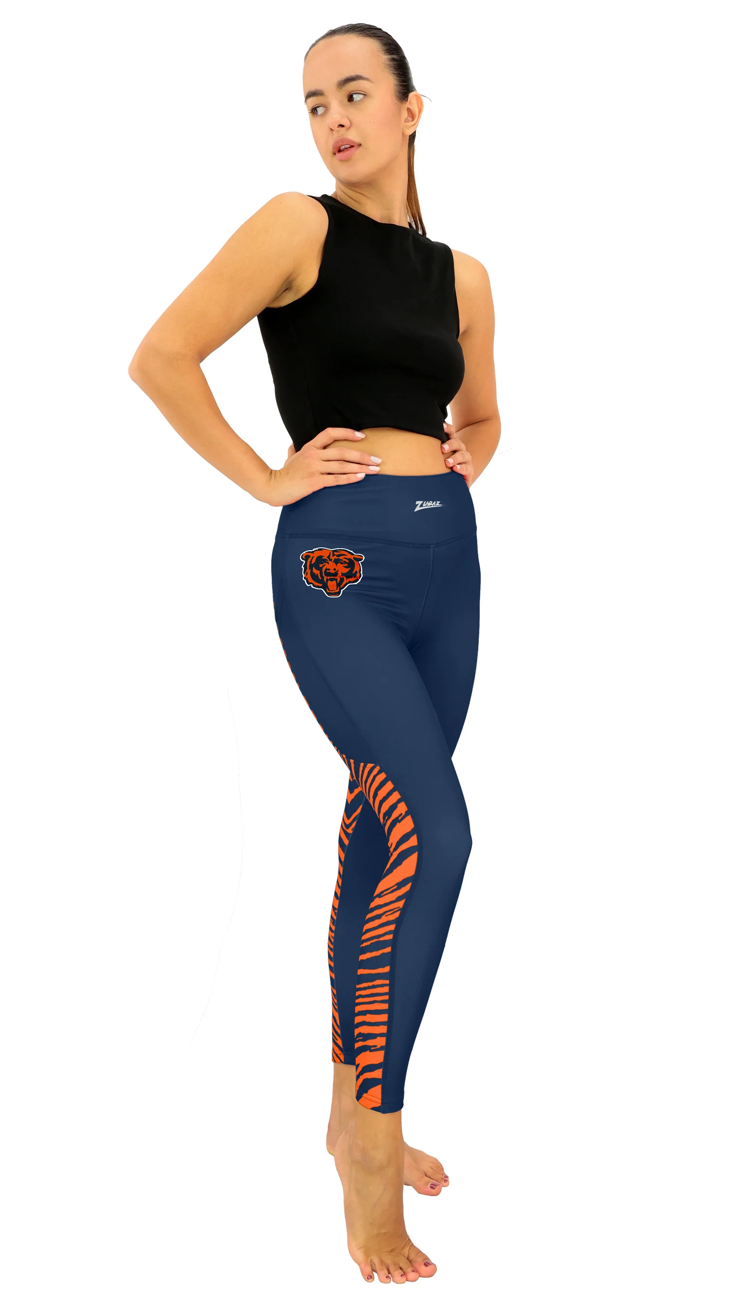 Zubaz NFL Women's 2 Color Zebra Fleece Lined Leggings, Chicago Bears - Image 3