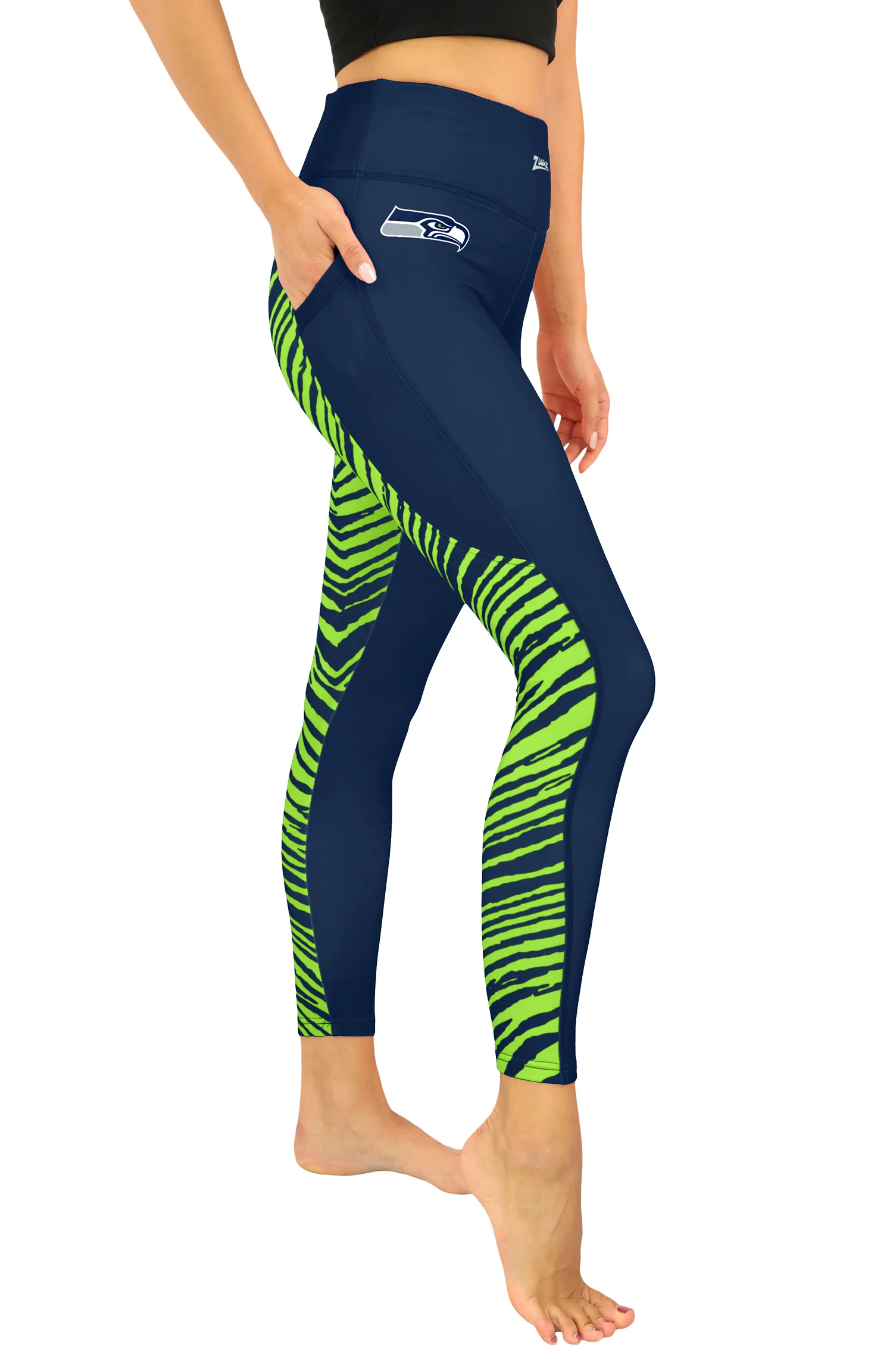 Zubaz NFL Women's 2 Color Zebra Fleece Lined Leggings, Seattle Seahawks