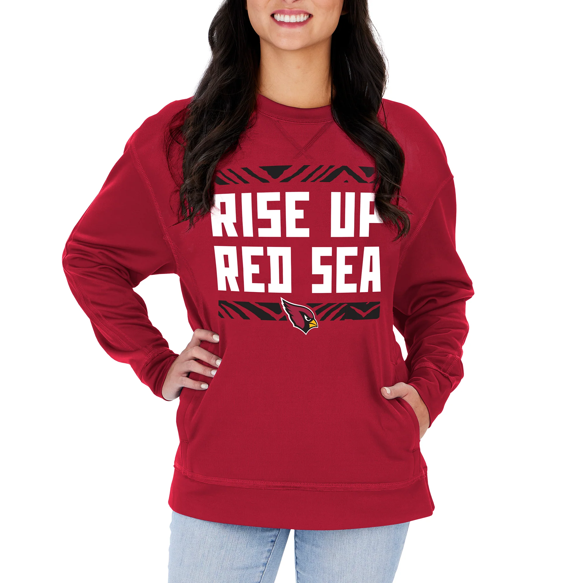 Zubaz NFL Women's Arizona Cardinals Team Color & Slogan Crewneck Sweatshirt - Image 3