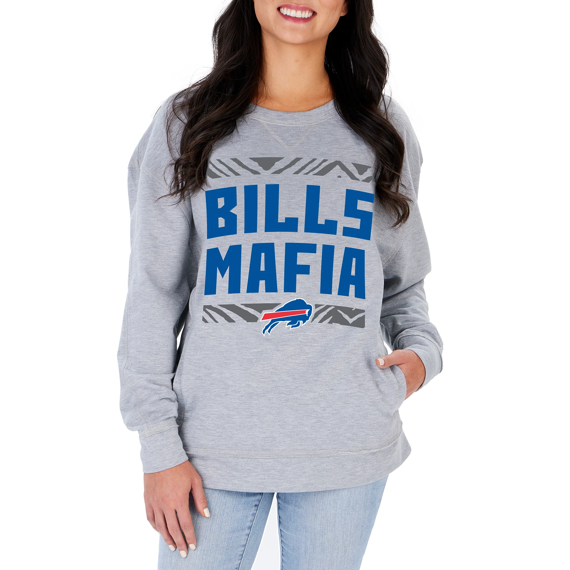 Zubaz NFL Women's Buffalo Bills Heather Gray Crewneck Sweatshirt - Image 3
