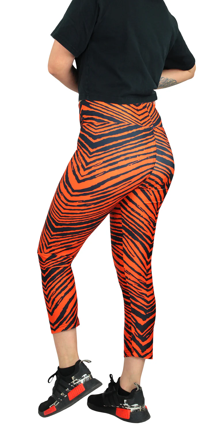Zubaz NFL Women's Cincinnati Bengals 2 Color Zebra Print Capri Legging - Image 2