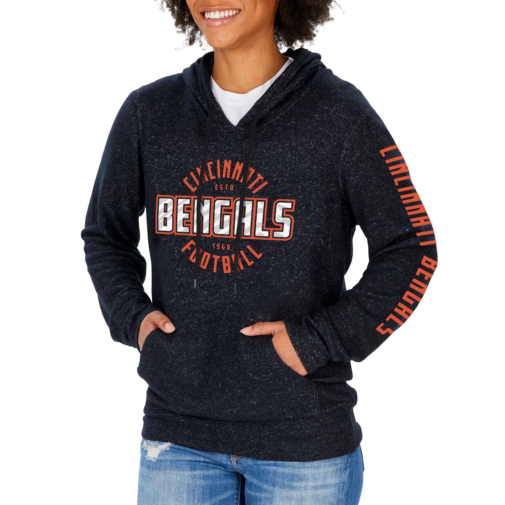 Zubaz NFL Women's Cincinnati Bengals Marled Soft Pullover Hoodie - Image 4