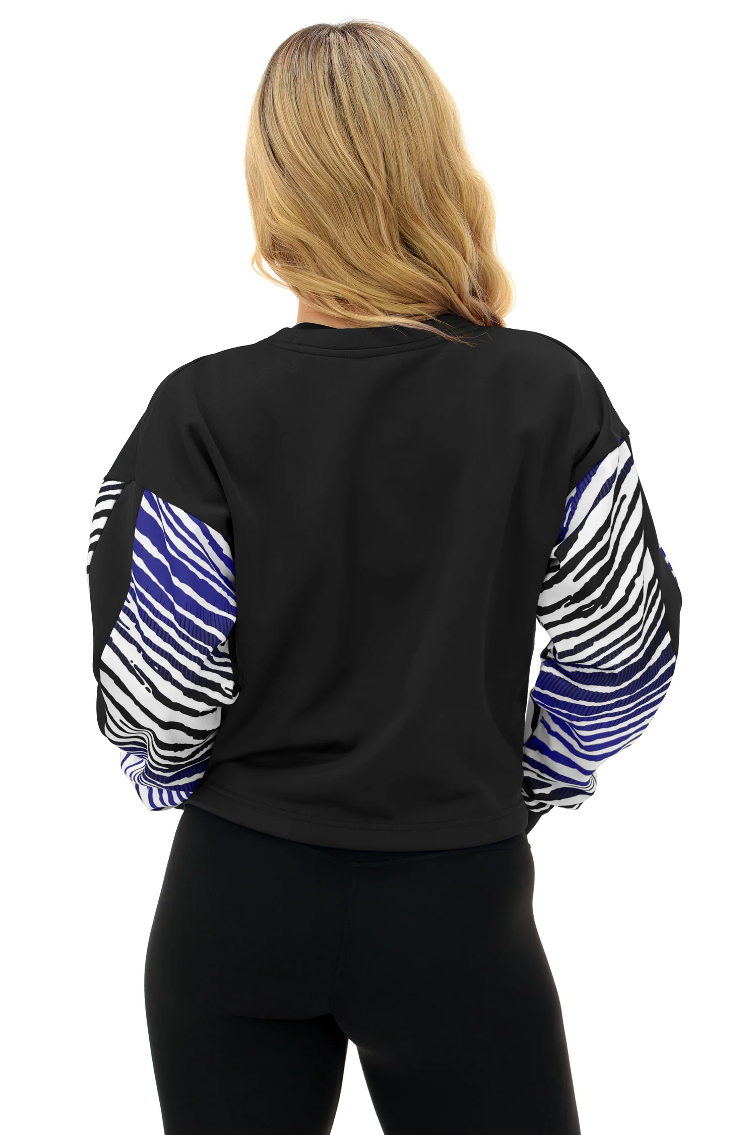 Zubaz NFL Women's Classic Arch Crop Top with Zebra Ombre Sleeves, BALTIMORE RAVENS - Image 10