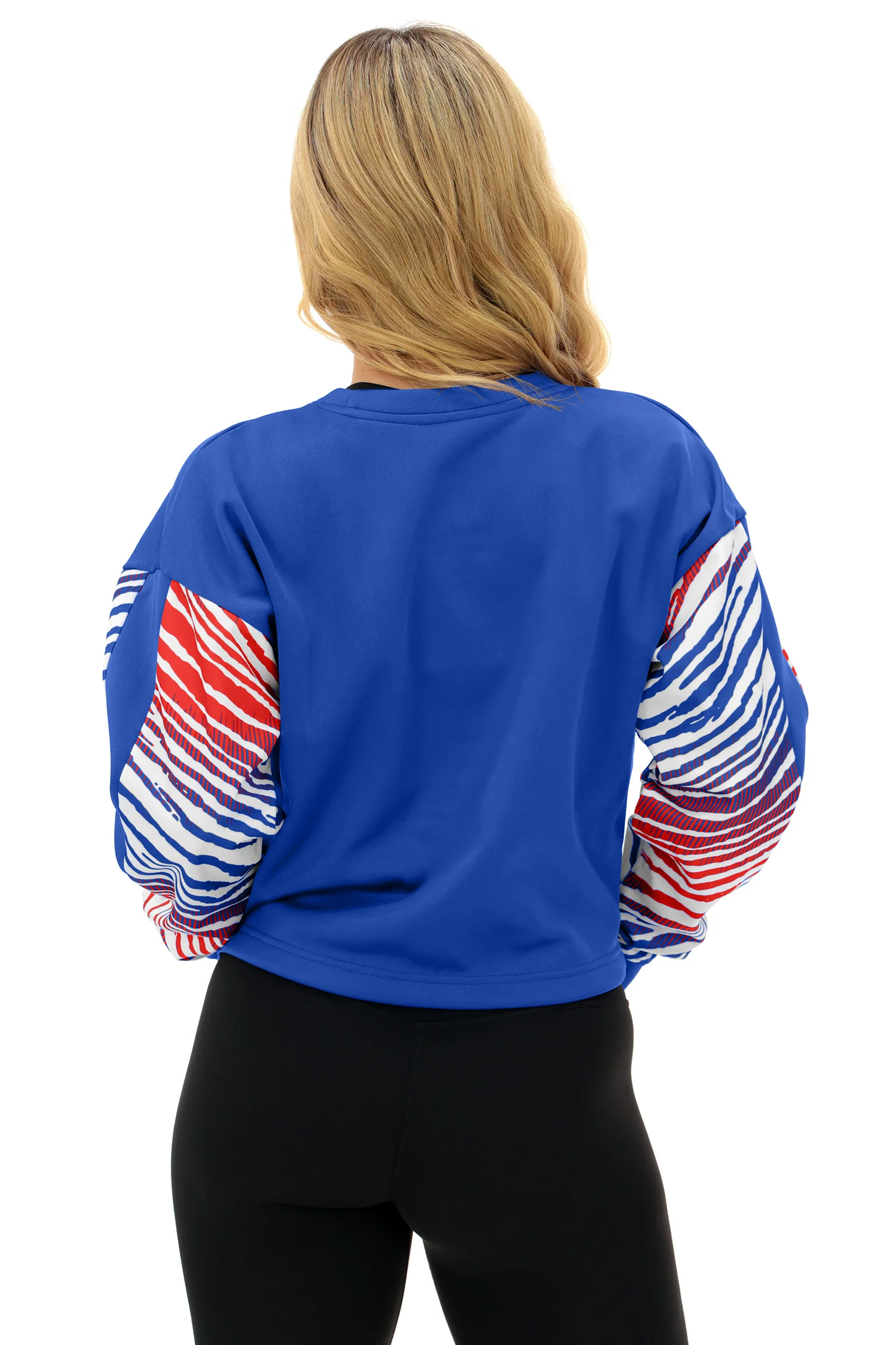 Zubaz NFL   Women's Classic Arch Crop Top with Zebra Ombre Sleeves, BUFFALO BILLS - Image 18