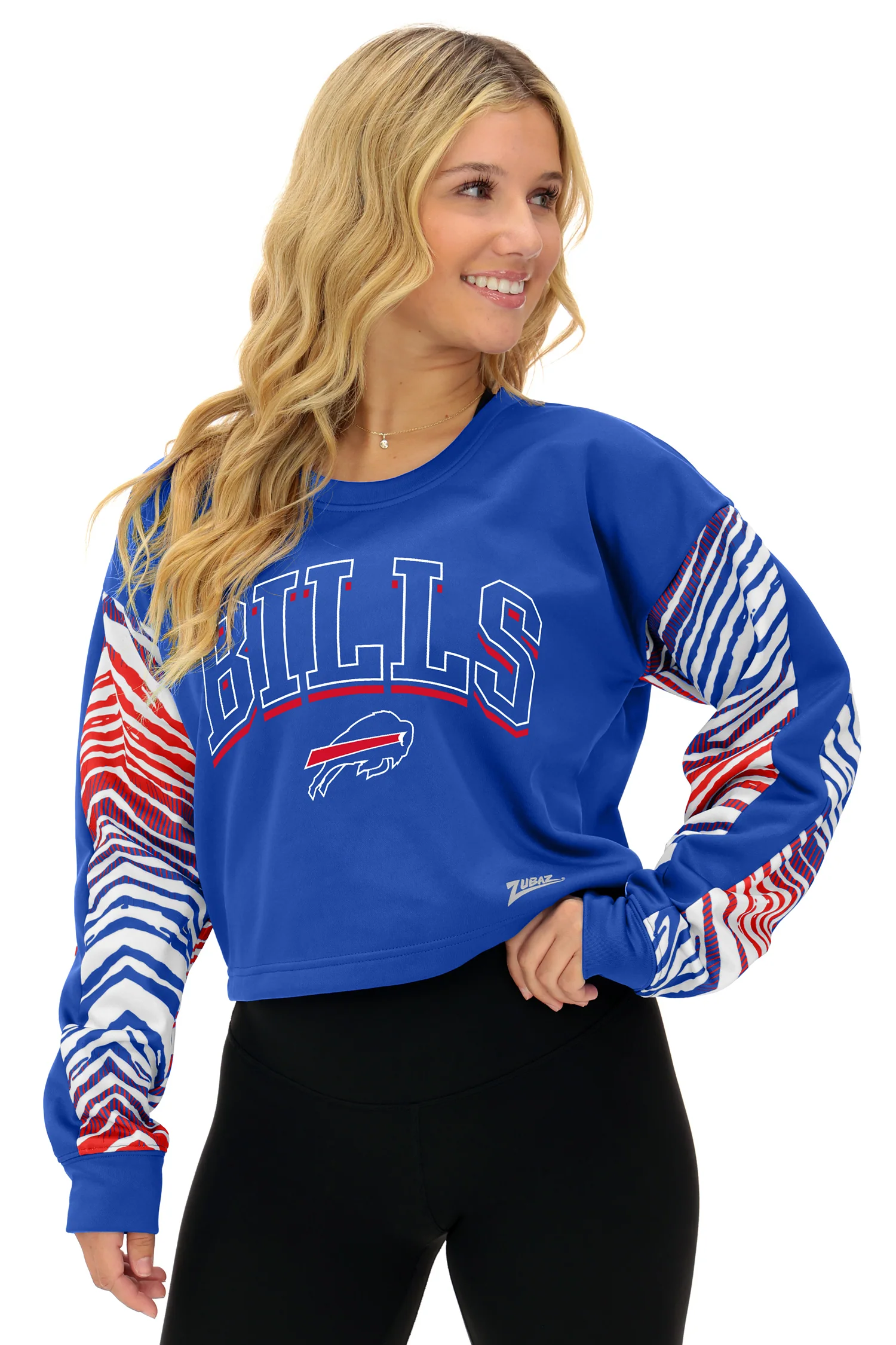 Zubaz NFL   Women's Classic Arch Crop Top with Zebra Ombre Sleeves, BUFFALO BILLS - Image 33
