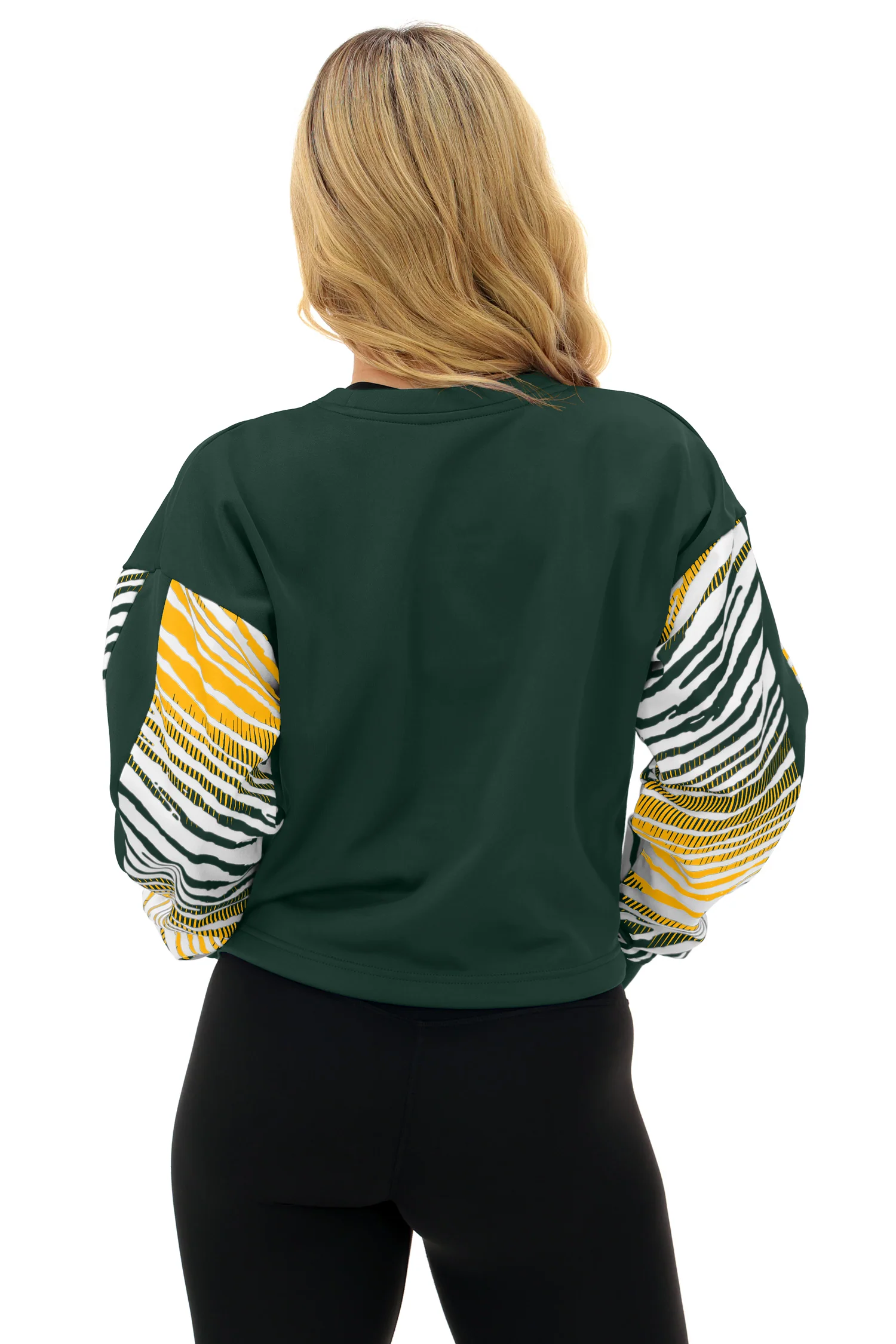 Zubaz NFL Women's Classic Arch Crop Top with Zebra Ombre Sleeves, GREEN BAY PACKERS - Image 30
