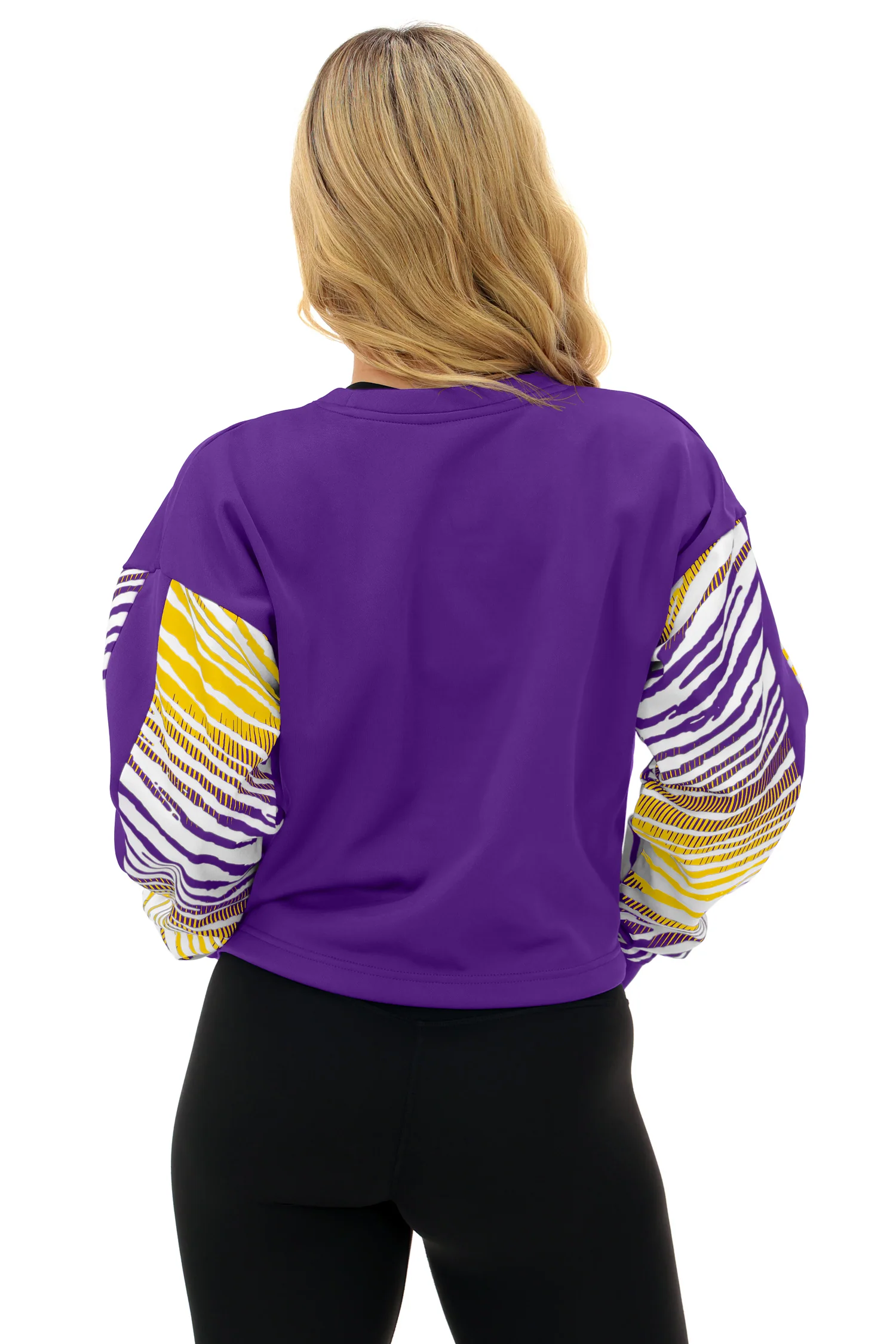 Zubaz NFL Women's Classic Arch Crop Top with Zebra Ombre Sleeves, MINNESOTA VIKINGS - Image 10