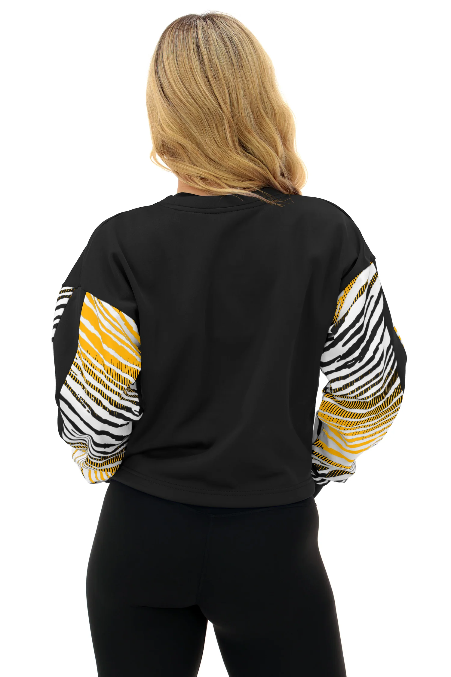 Zubaz NFL Women's Classic Arch Crop Top with Zebra Ombre Sleeves, PITTSBURGH STEELERS - Image 30
