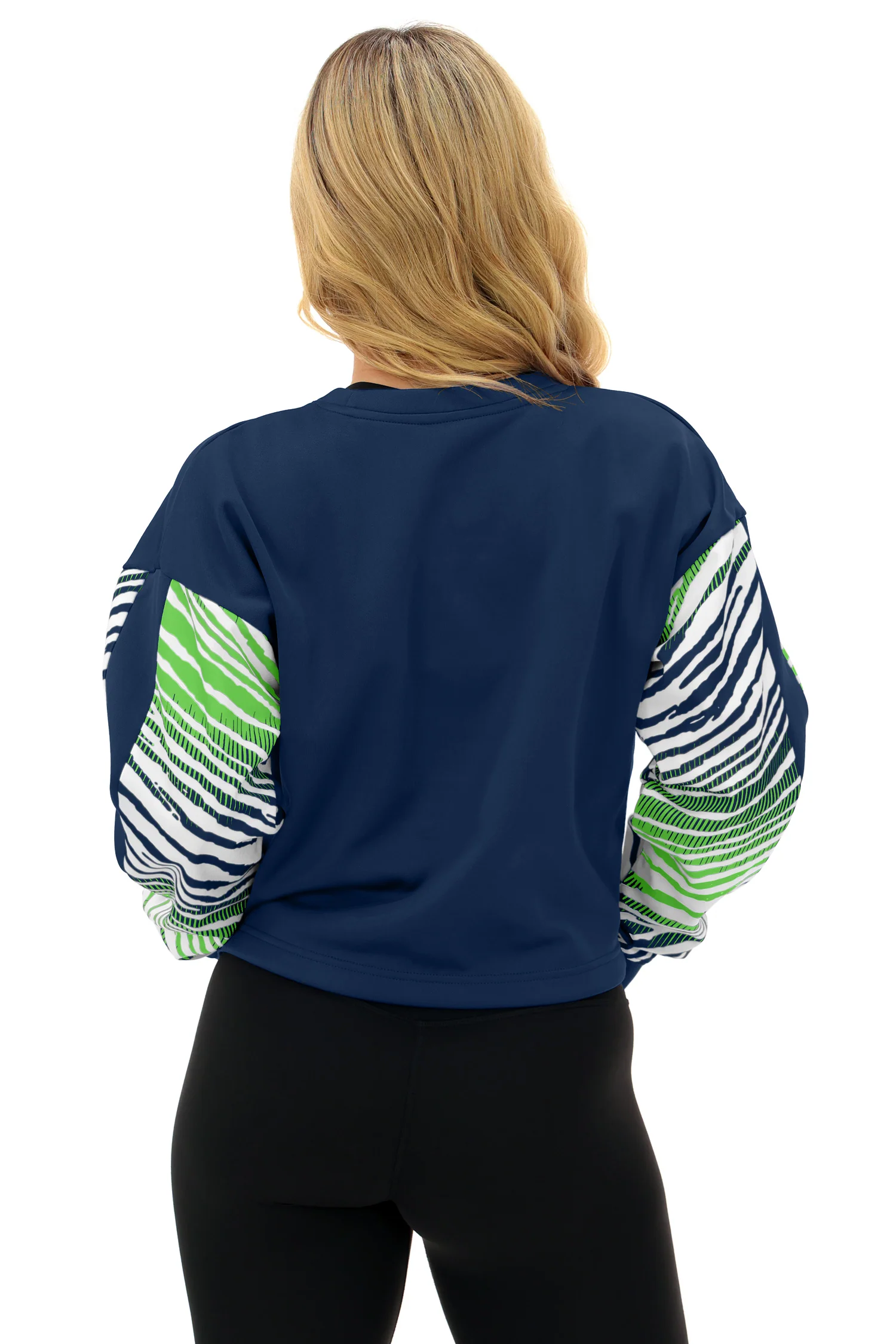 Zubaz NFL   Women's Classic Arch Crop Top with Zebra Ombre Sleeves, SEATTLE SEAHAWKS - Image 3