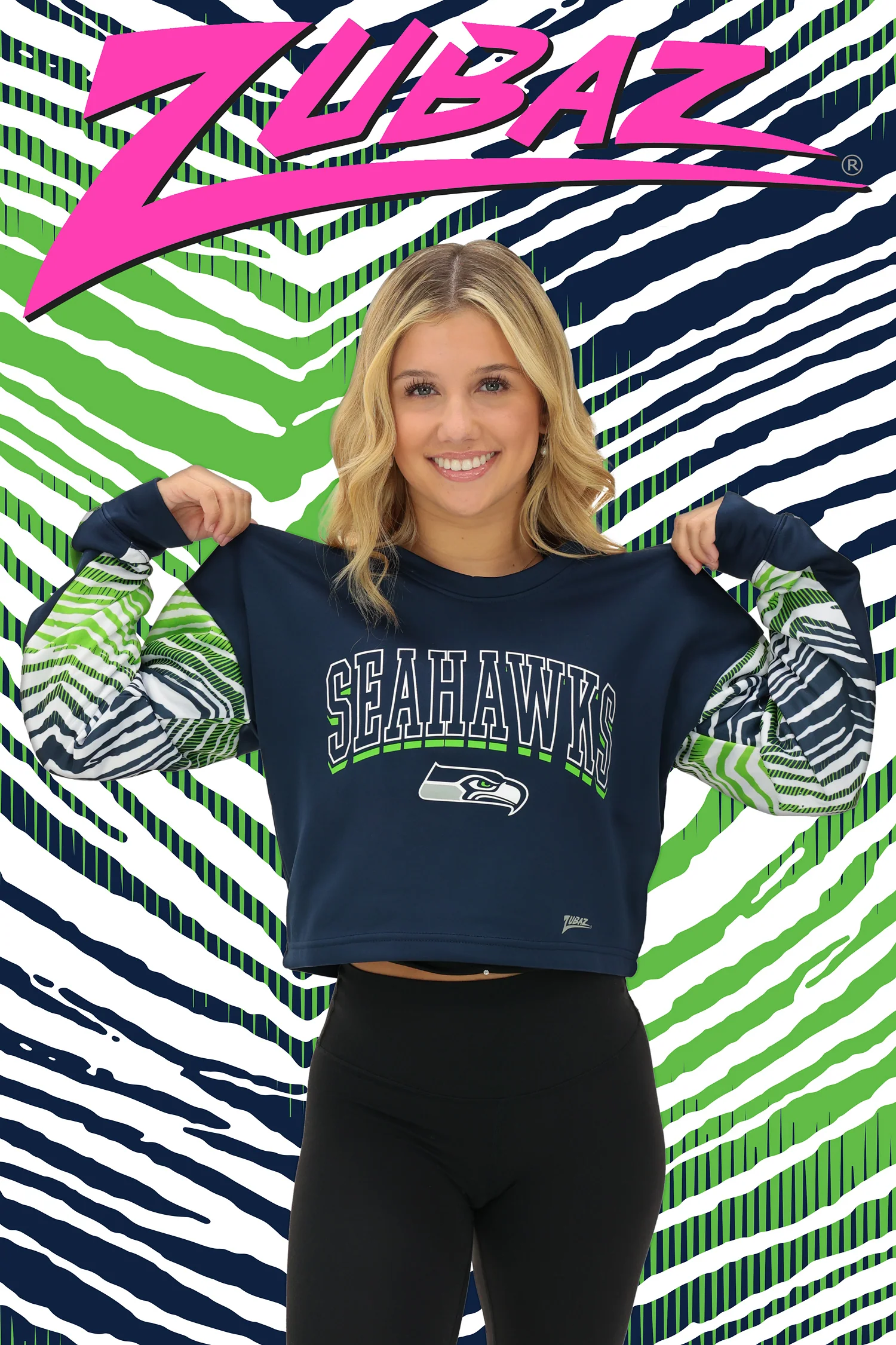 Zubaz NFL Women's Classic Arch Crop Top with Zebra Ombre Sleeves, TAMPA BAY BUCCANEERS - Image 8