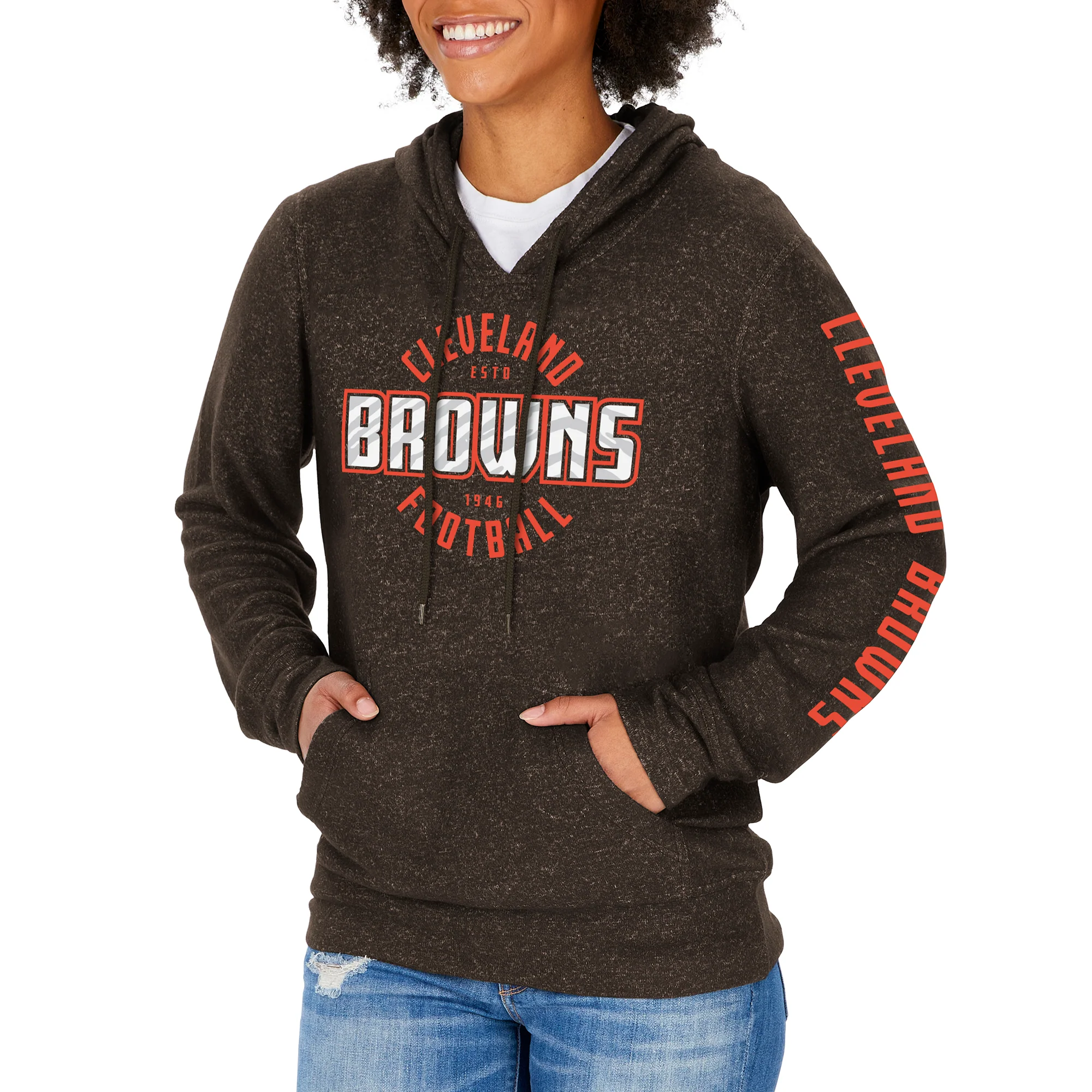 Zubaz NFL Women's Cleveland Browns Marled Soft Pullover Hoodie - Image 7