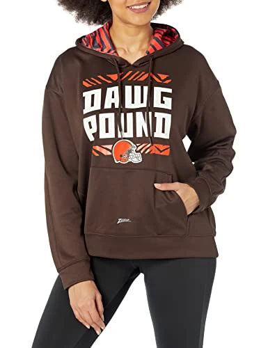Zubaz NFL Women's Cleveland Browns Solid Team Color Hoodie with Zebra Details - Image 6