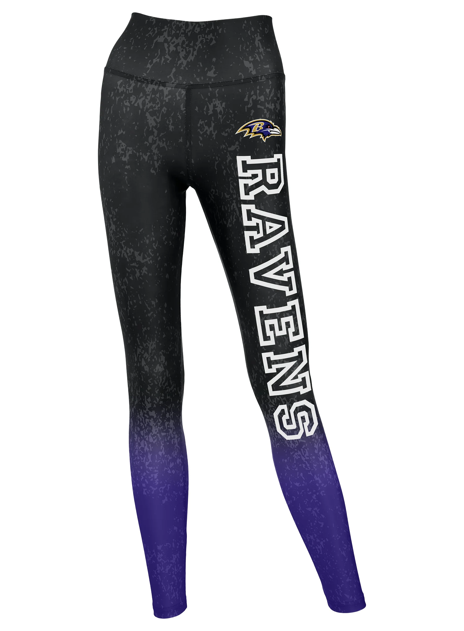 Zubaz NFL Women's Distressed Gradient Leggings with Team Wordmark Baltimore Ravens