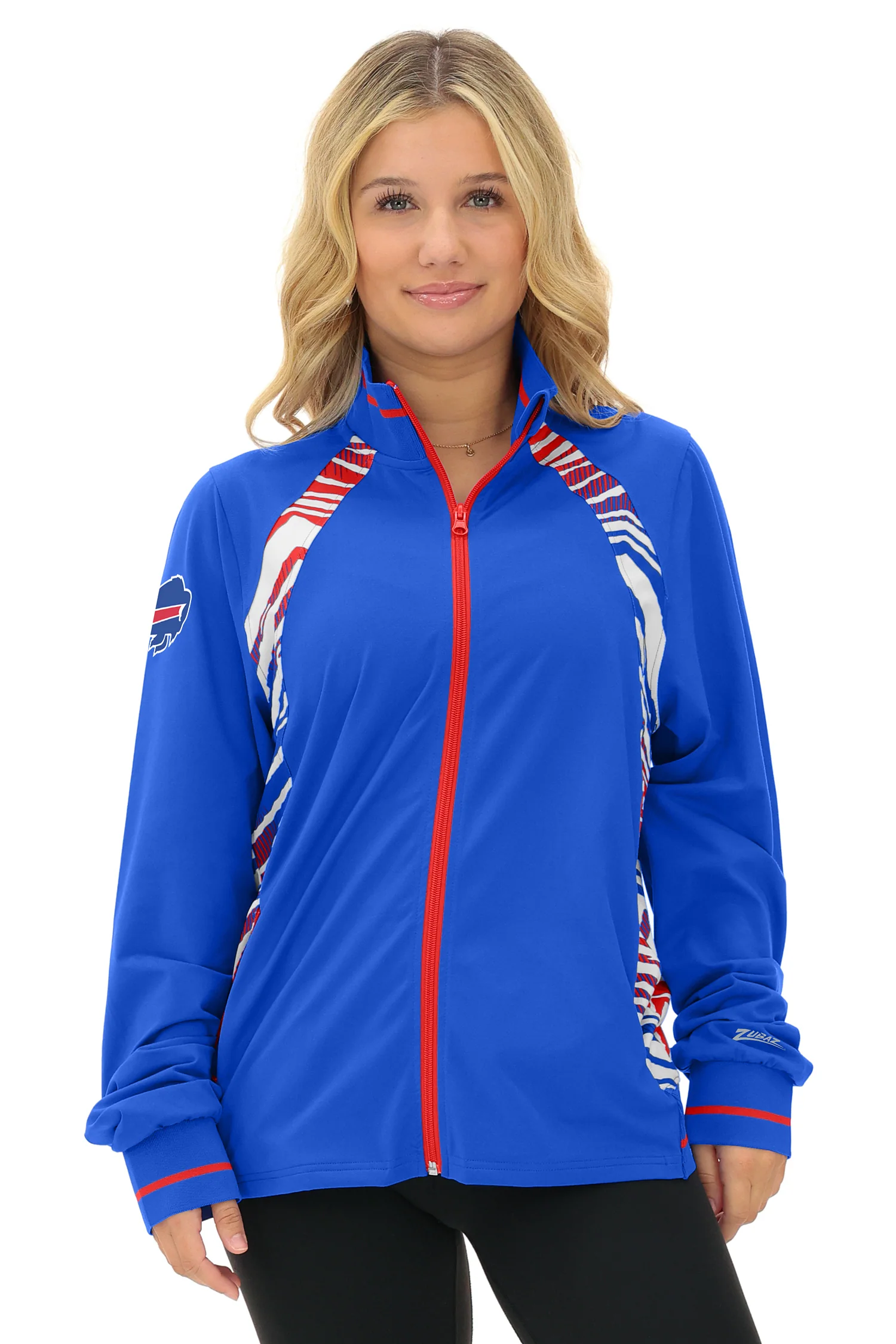Zubaz NFL  Women's Elevated Zebra Ombre Mock Track Full Zip Top, BUFFALO BILLS - Image 10