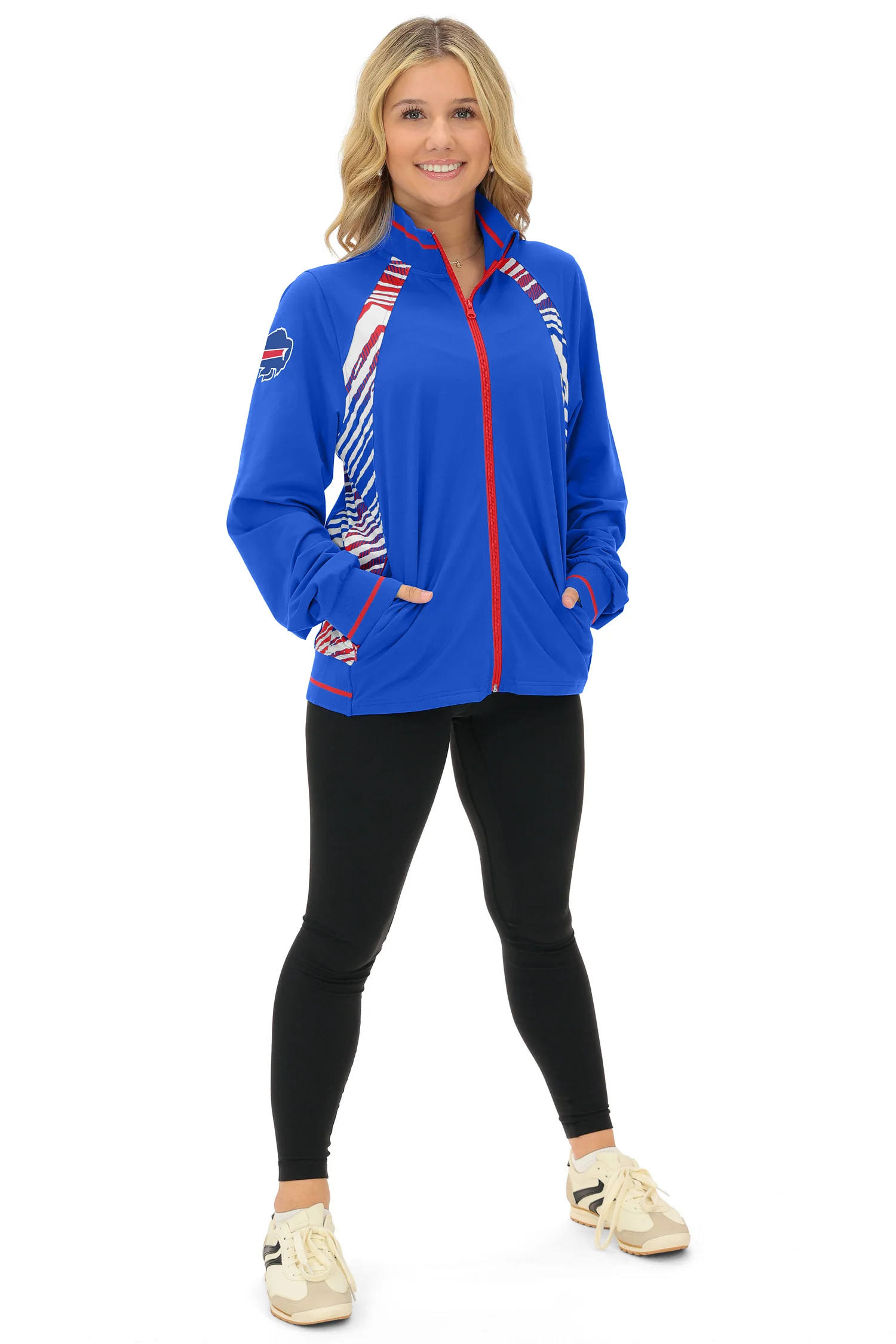 Zubaz NFL  Women's Elevated Zebra Ombre Mock Track Full Zip Top, BUFFALO BILLS - Image 3