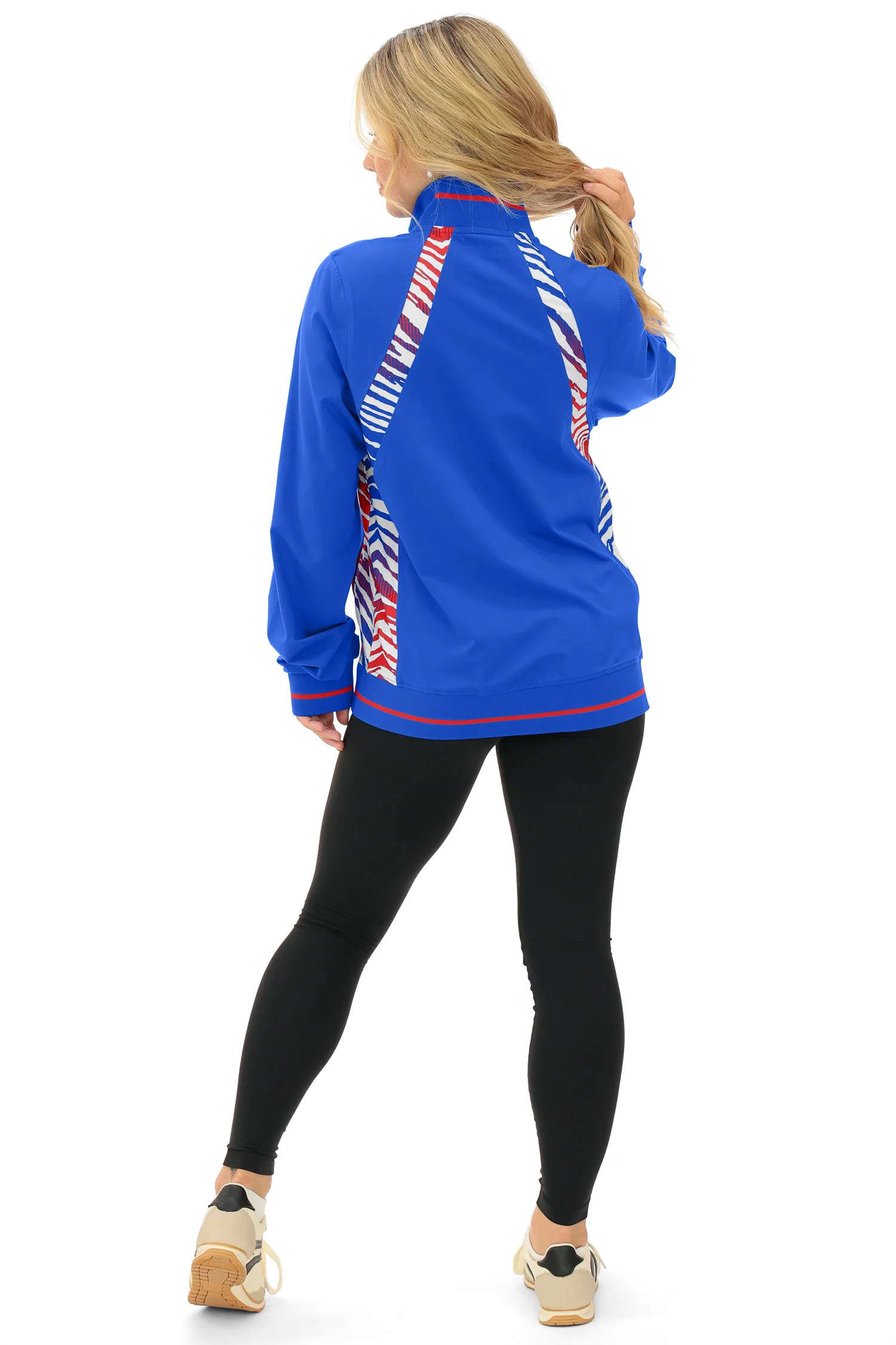 Zubaz NFL  Women's Elevated Zebra Ombre Mock Track Full Zip Top, BUFFALO BILLS - Image 6