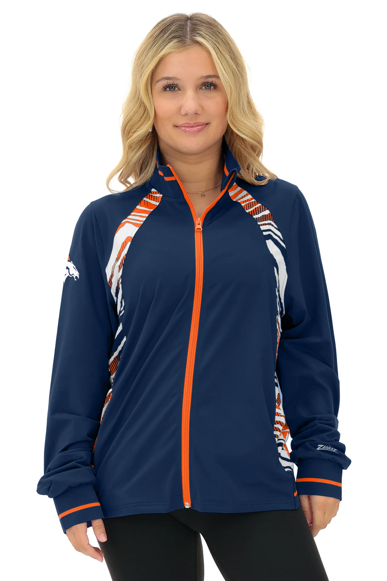 Zubaz NFL Women's Elevated Zebra Ombre Mock Track Full Zip Top, DENVER BRONCOS - Image 16