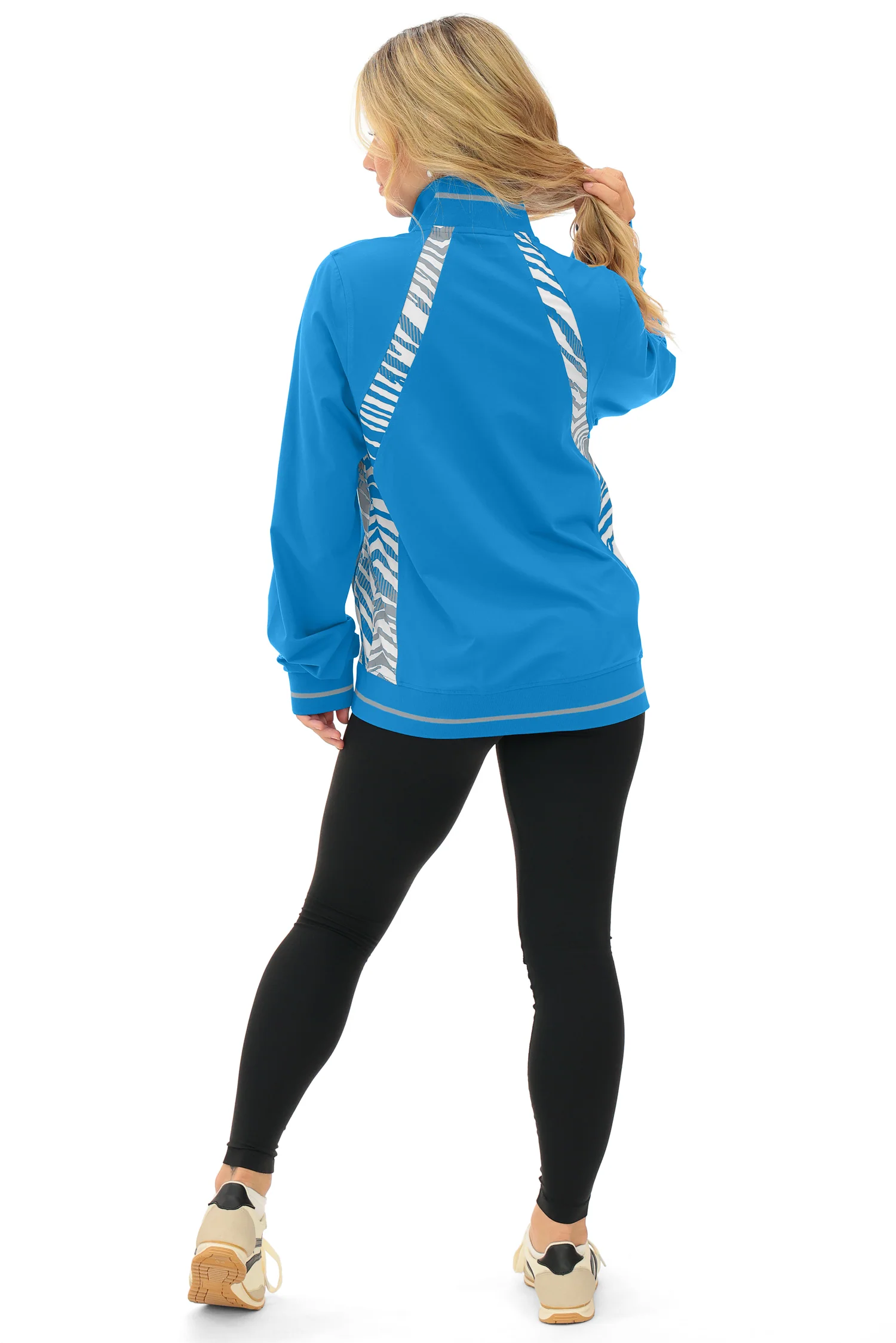 Zubaz NFL Women's Elevated Zebra Ombre Mock Track Full Zip Top, DETROIT LIONS - Image 4