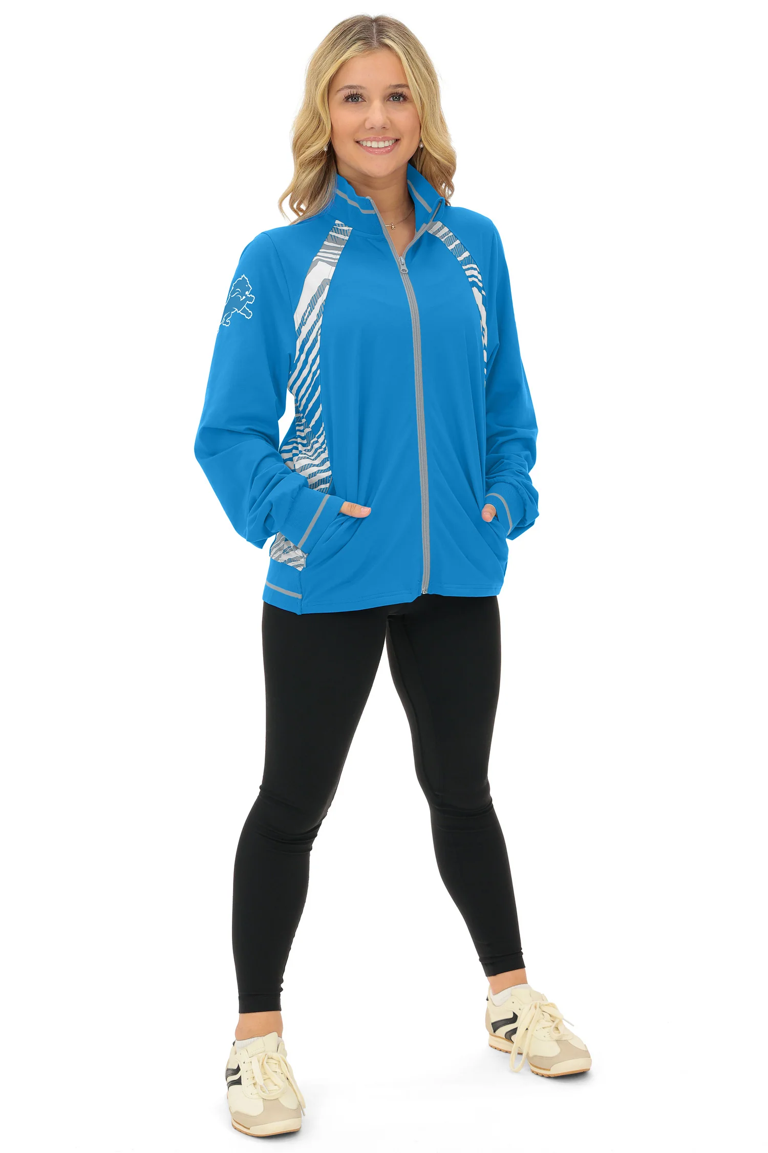 Zubaz NFL Women's Elevated Zebra Ombre Mock Track Full Zip Top, DETROIT LIONS - Image 5