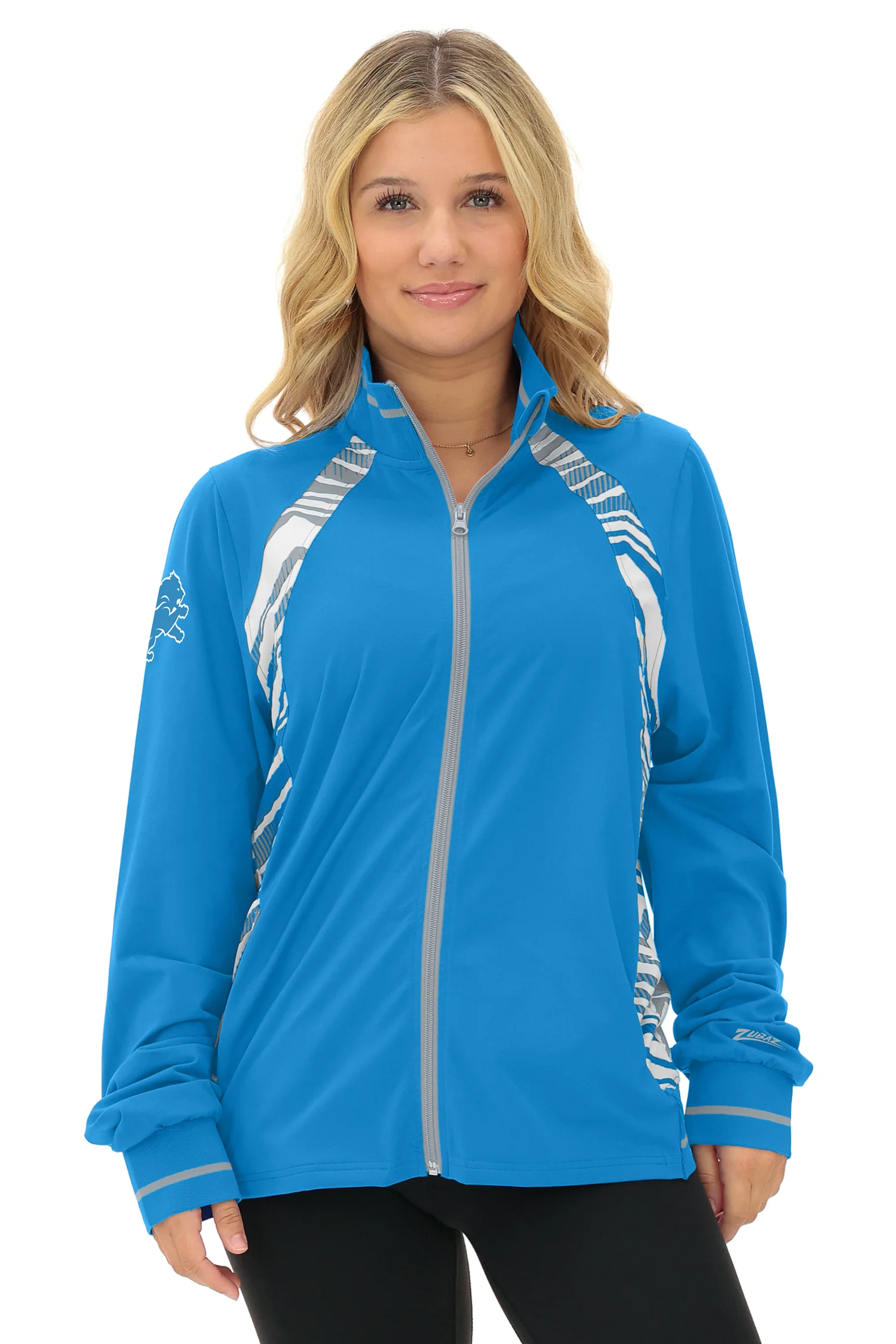 Zubaz NFL Women's Elevated Zebra Ombre Mock Track Full Zip Top, DETROIT LIONS - Image 7