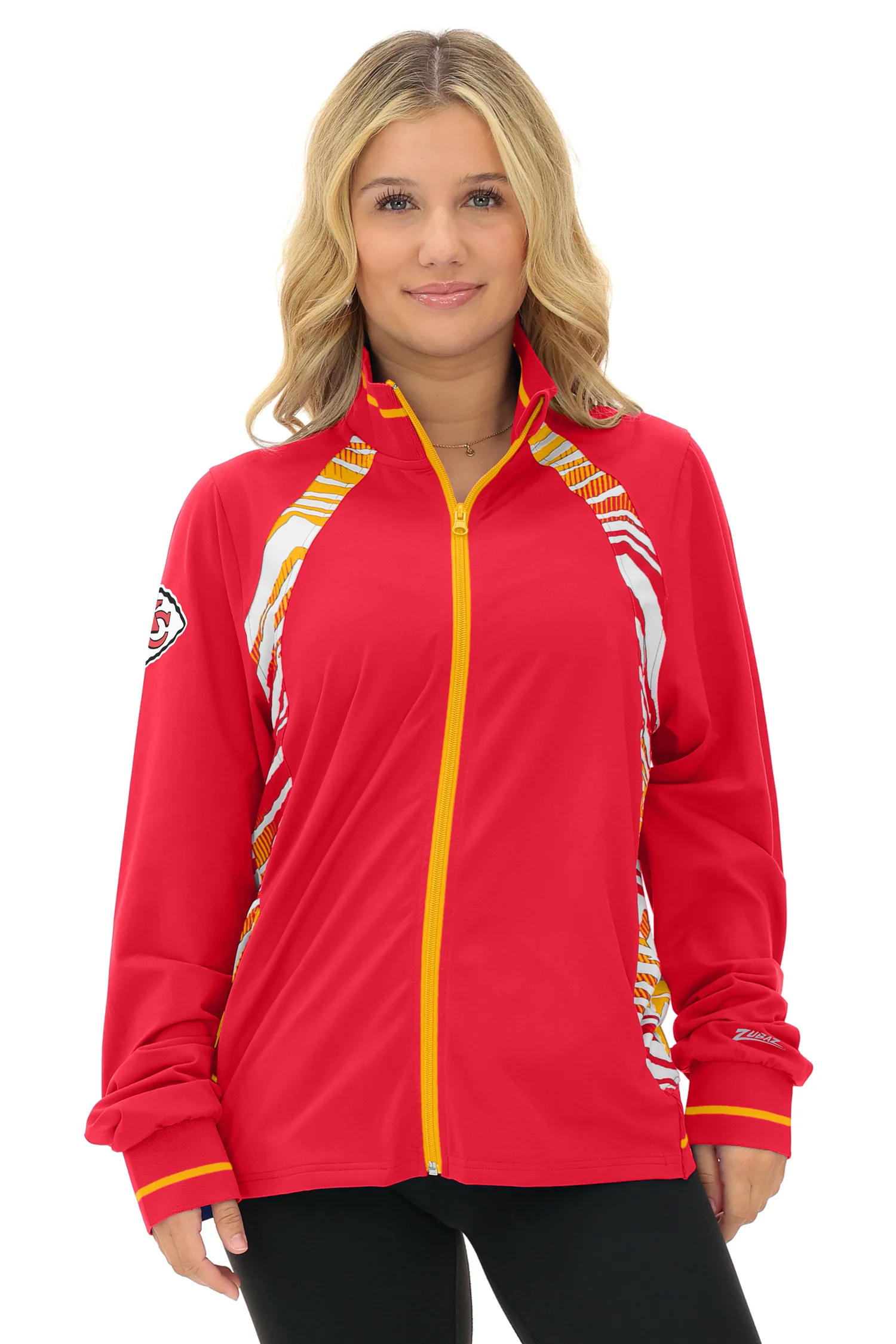 Zubaz NFL Women's Elevated Zebra Ombre Mock Track Full Zip Top, KANSAS CITY CHIEFS - Image 16
