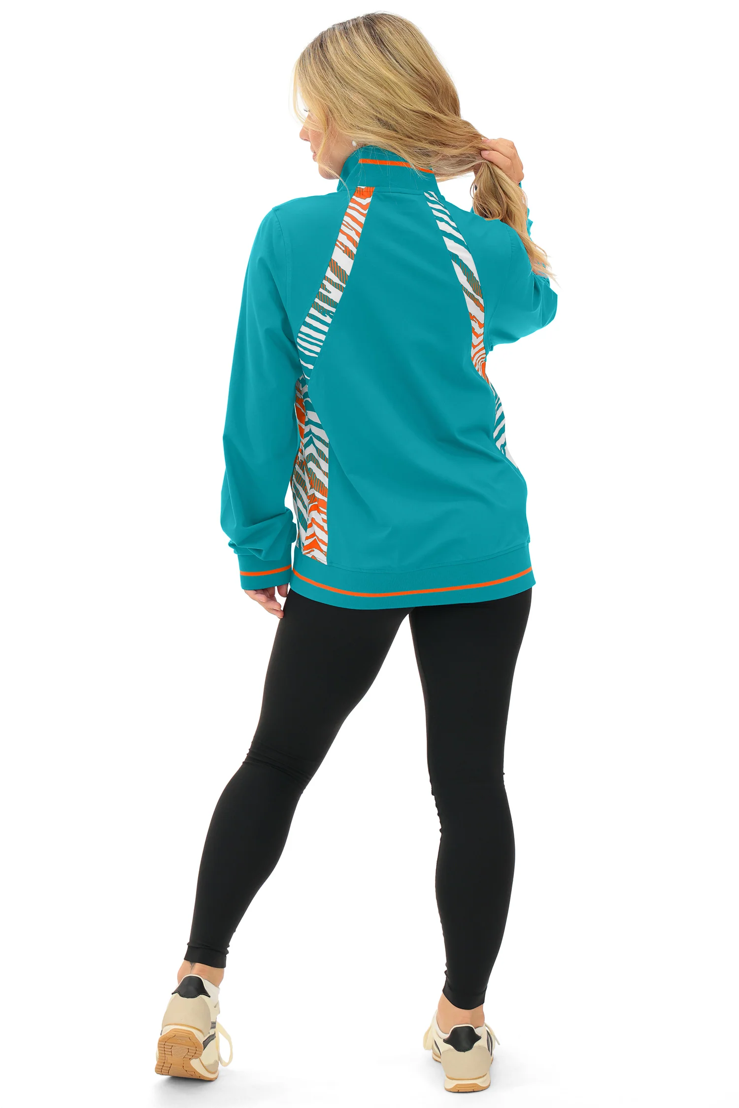 Zubaz NFL  Women's Elevated Zebra Ombre Mock Track Full Zip Top, MIAMI DOLPHINS - Image 15