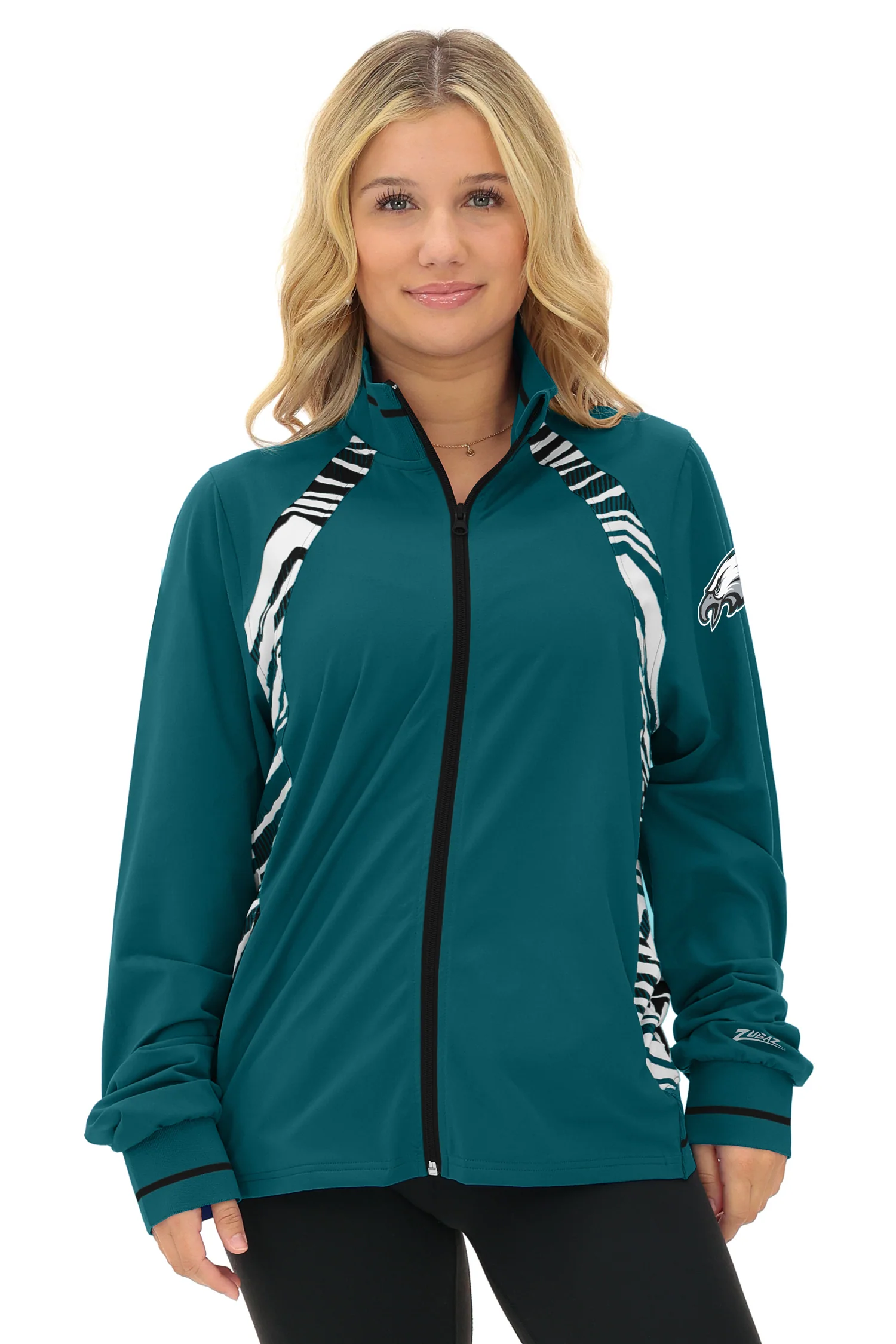 Zubaz NFL Women's Elevated Zebra Ombre Mock Track Full Zip Top, PHILADELPHIA EAGLES - Image 25