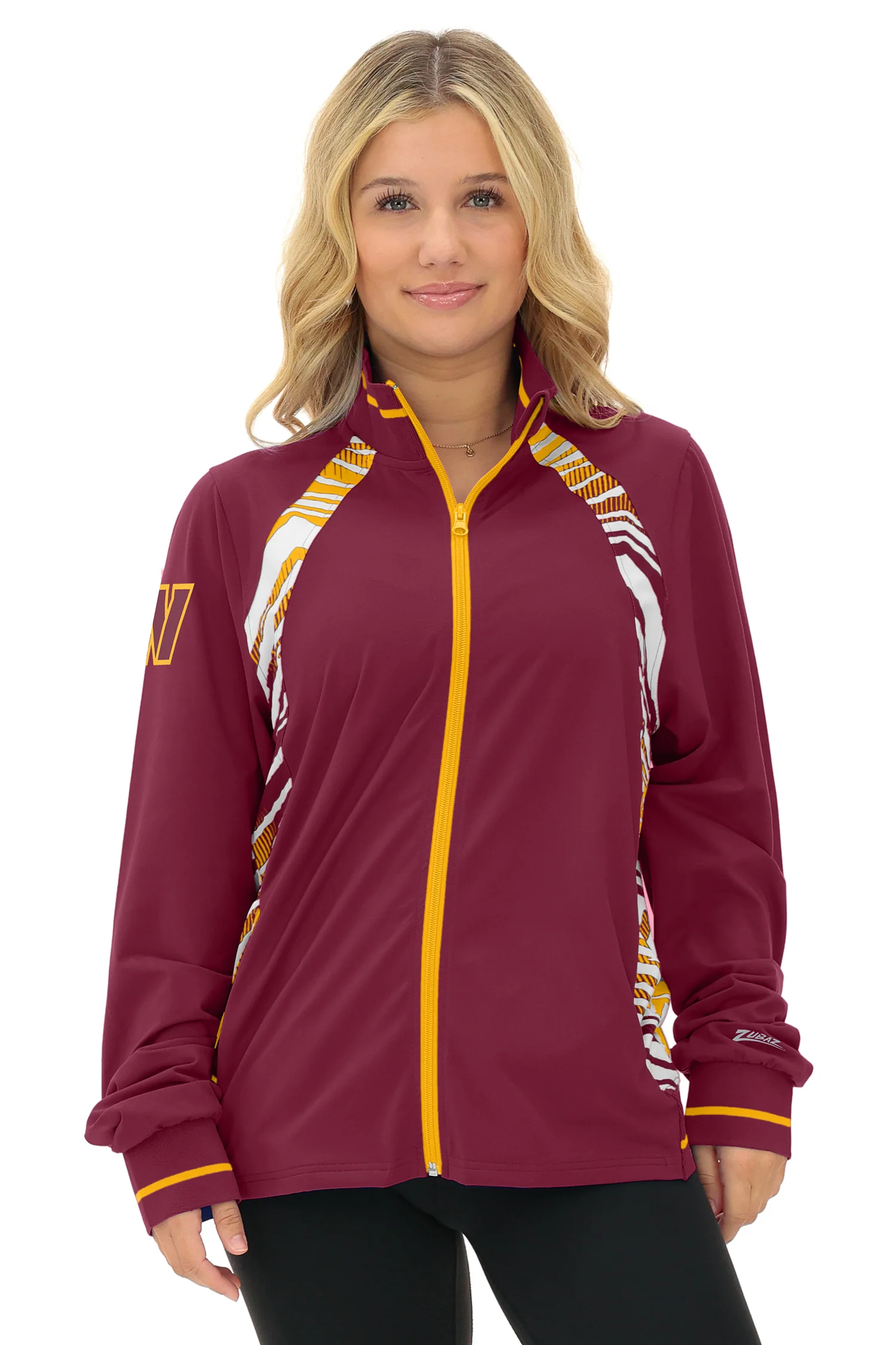 Zubaz NFL Women's Elevated Zebra Ombre Mock Track Full Zip Top, WASHINGTON COMMANDERS