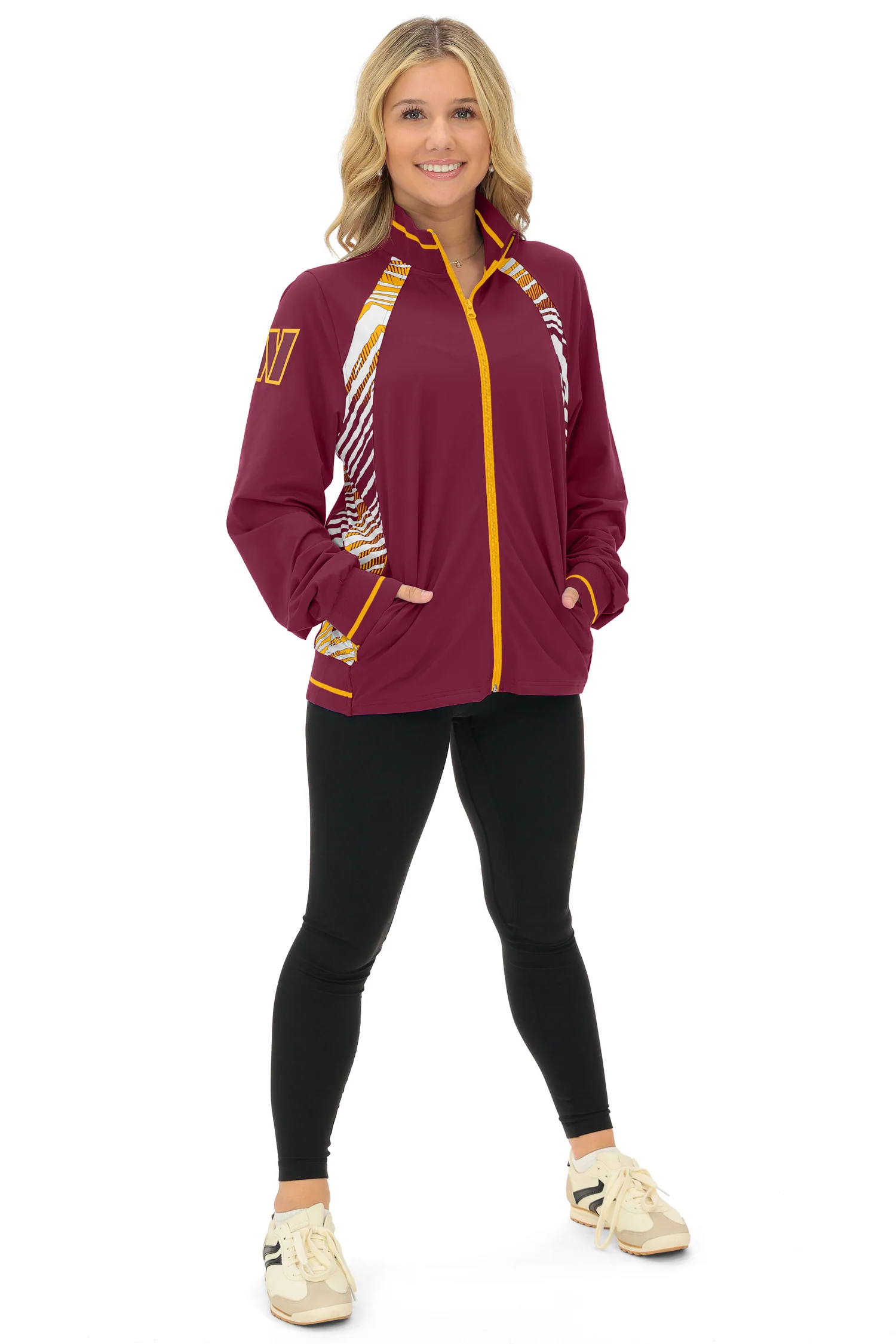 Zubaz NFL Women's Elevated Zebra Ombre Mock Track Full Zip Top, WASHINGTON COMMANDERS - Image 11